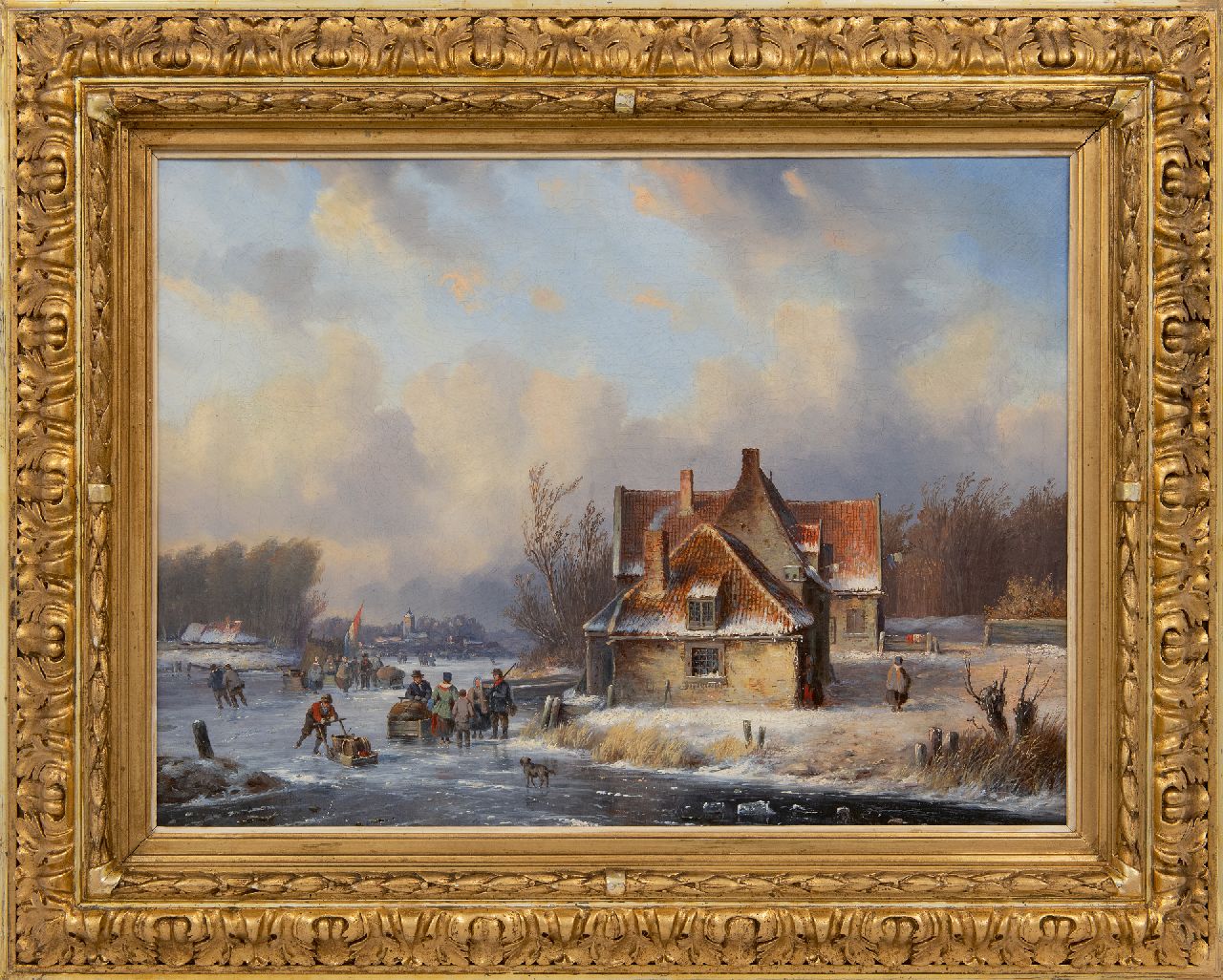 Ahrendts C.E.  | Carl Eduard Ahrendts, Winter landscape with many figures on a frozen river, oil on canvas 39.4 x 52.5 cm, signed l.l.