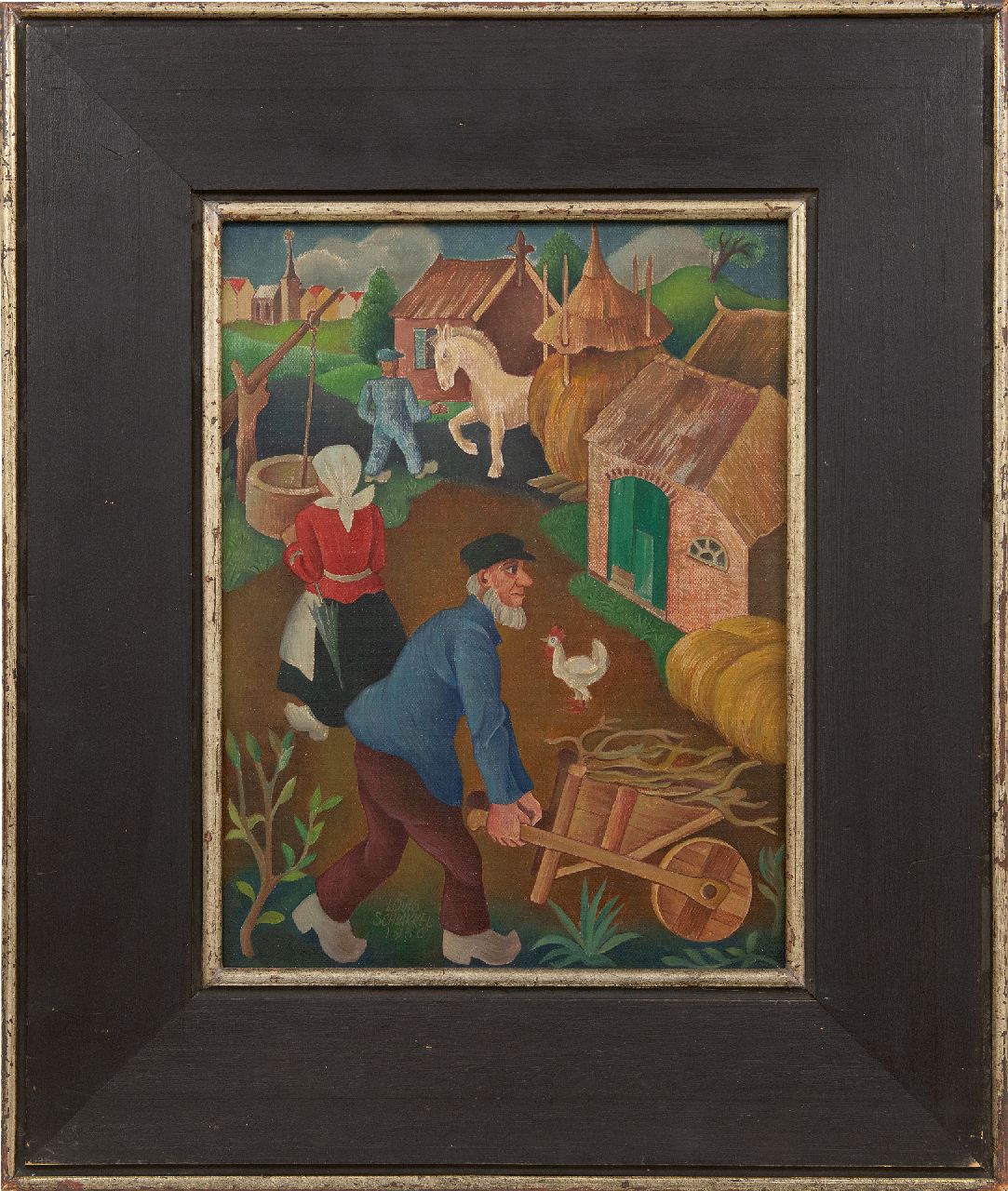 Schrikkel J.L.  | Johannes Lodewijk 'Louis' Schrikkel, Activity on the farm, oil on canvas laid down on panel 35.5 x 27.1 cm, signed l.l. and dated 1936