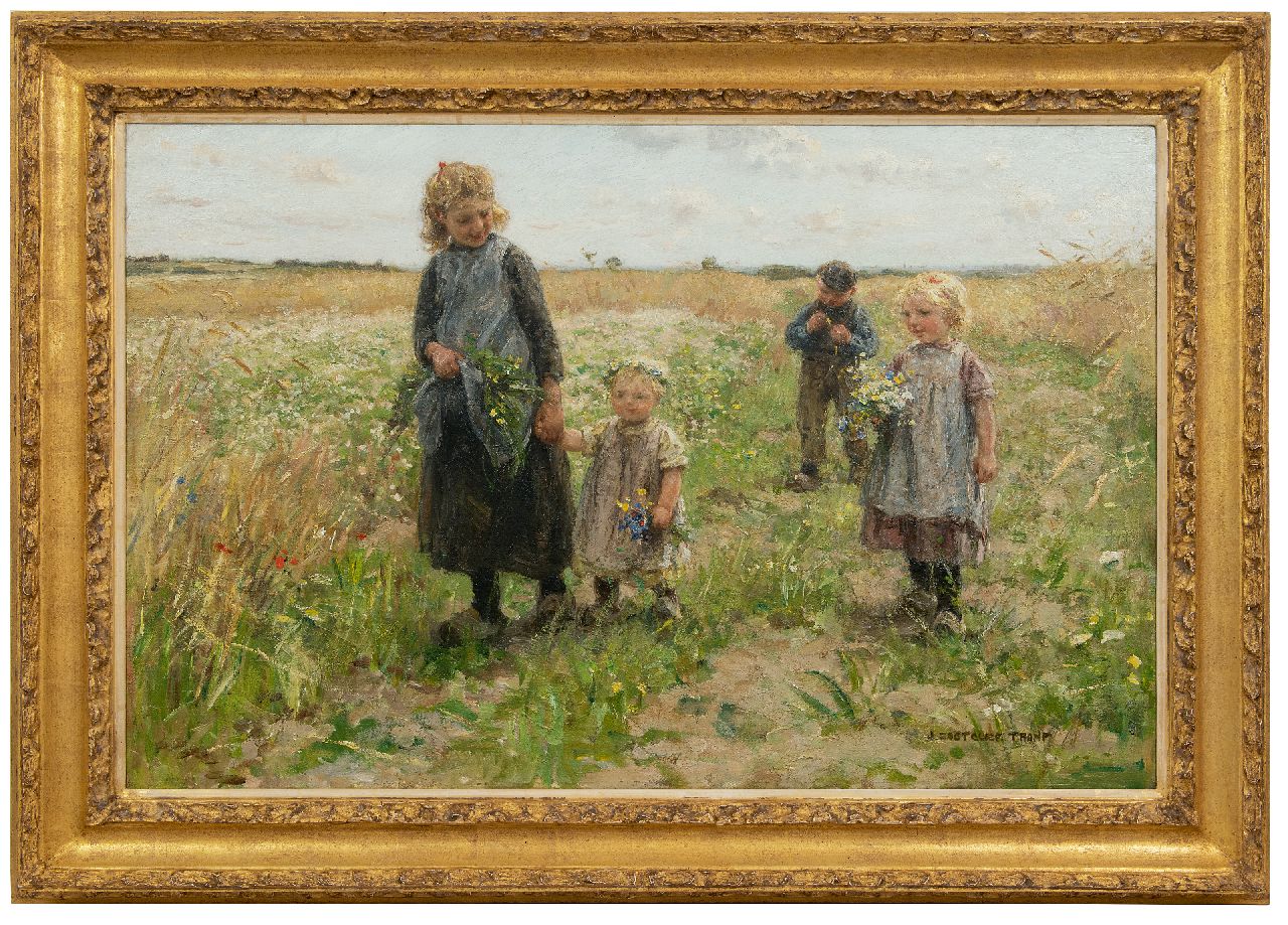 Zoetelief Tromp J.  | Johannes 'Jan' Zoetelief Tromp, Picking flowers, oil on canvas 64.8 x 98.7 cm, signed l.r.