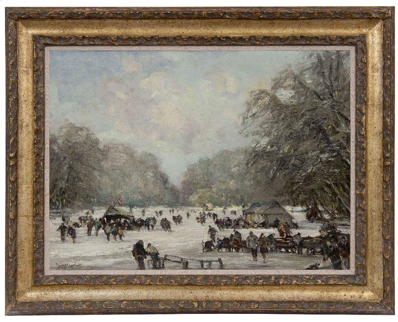 Apol L.F.H.  | Lodewijk Franciscus Hendrik 'Louis' Apol, A crowd enjoying skating on the pond in the Haagse Bos, oil on canvas 55.4 x 75.5 cm, signed l.l.