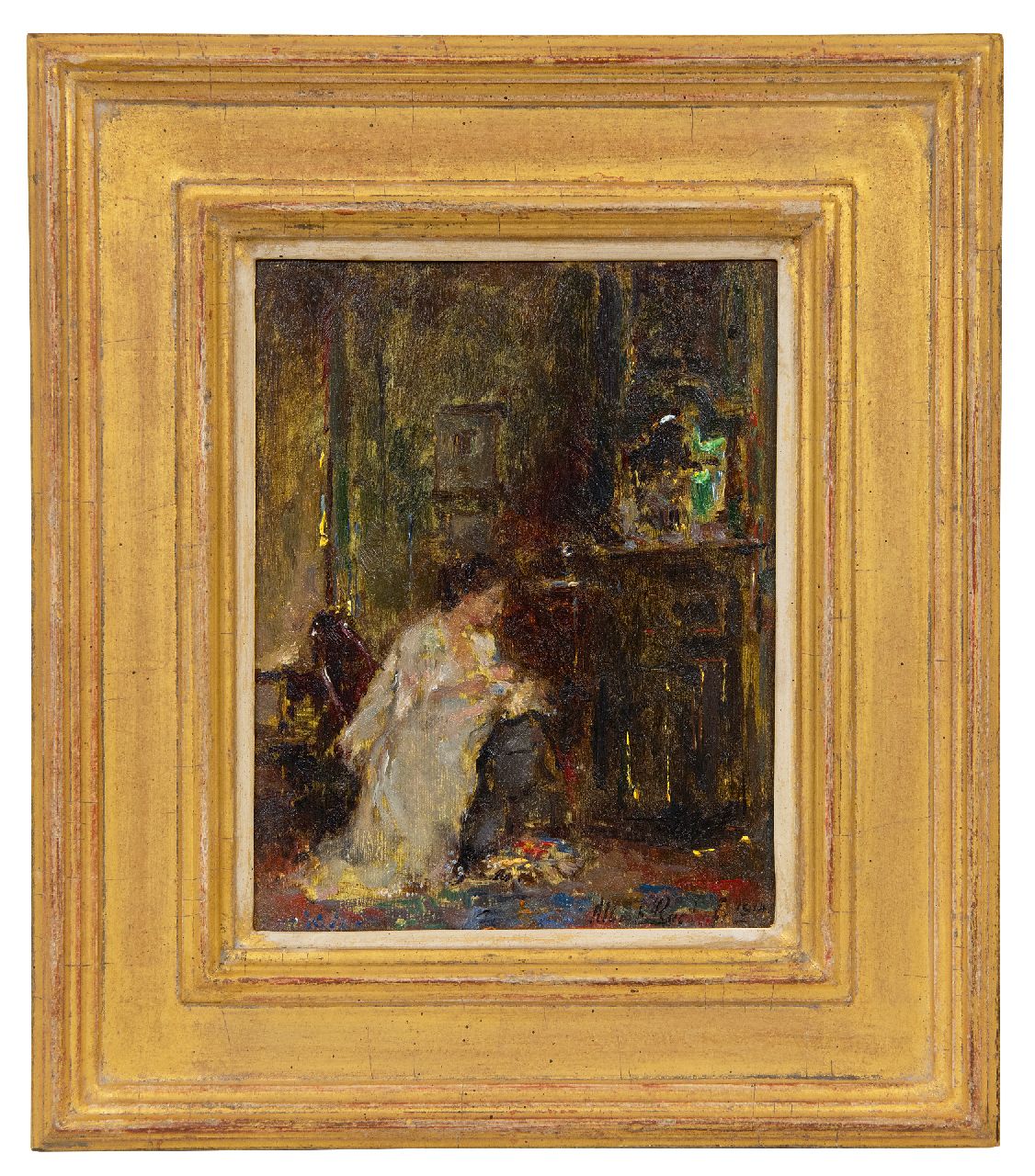 Roelofs O.W.A.  | Otto Willem Albertus 'Albert' Roelofs, A mother's happiness, oil on panel 17.8 x 13.8 cm, signed l.r. and dated 1914