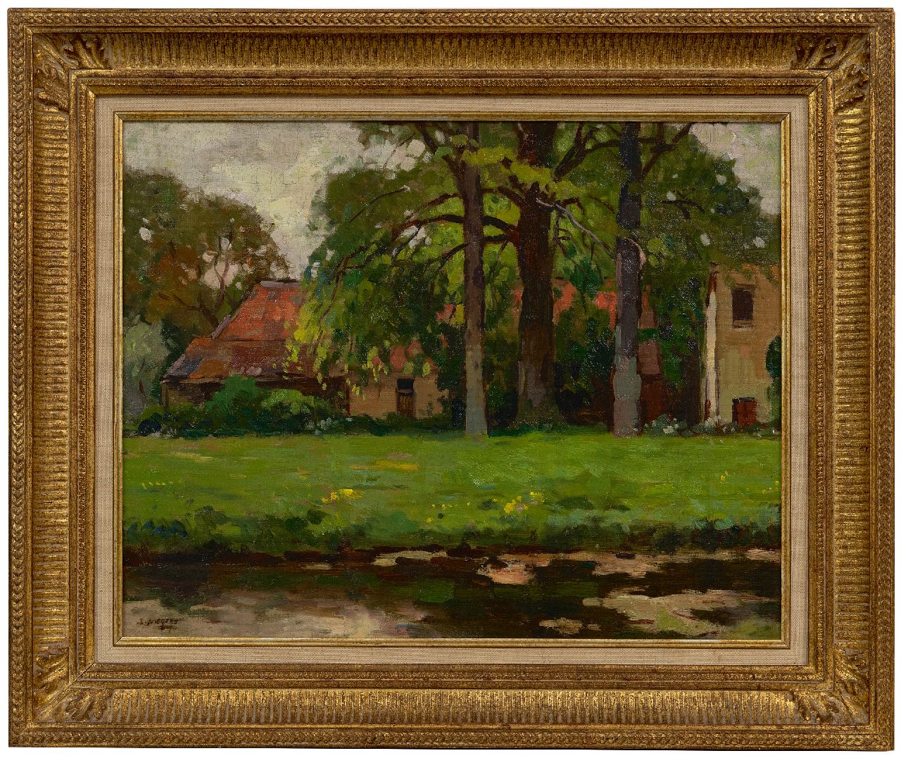 Viegers B.P.  | Bernardus Petrus 'Ben' Viegers | Paintings offered for sale | A farm and trees along a stream, oil on canvas 38.4 x 48.6 cm, signed l.l.