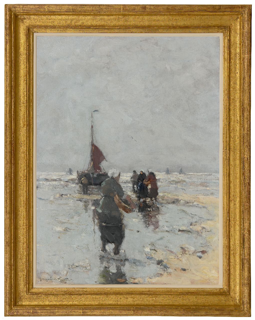 Munthe G.A.L.  | Gerhard Arij Ludwig 'Morgenstjerne' Munthe | Paintings offered for sale | Fisherwomen on the beach, Katwijk, oil on canvas 77.3 x 57.2 cm, signed l.l. and dated '19