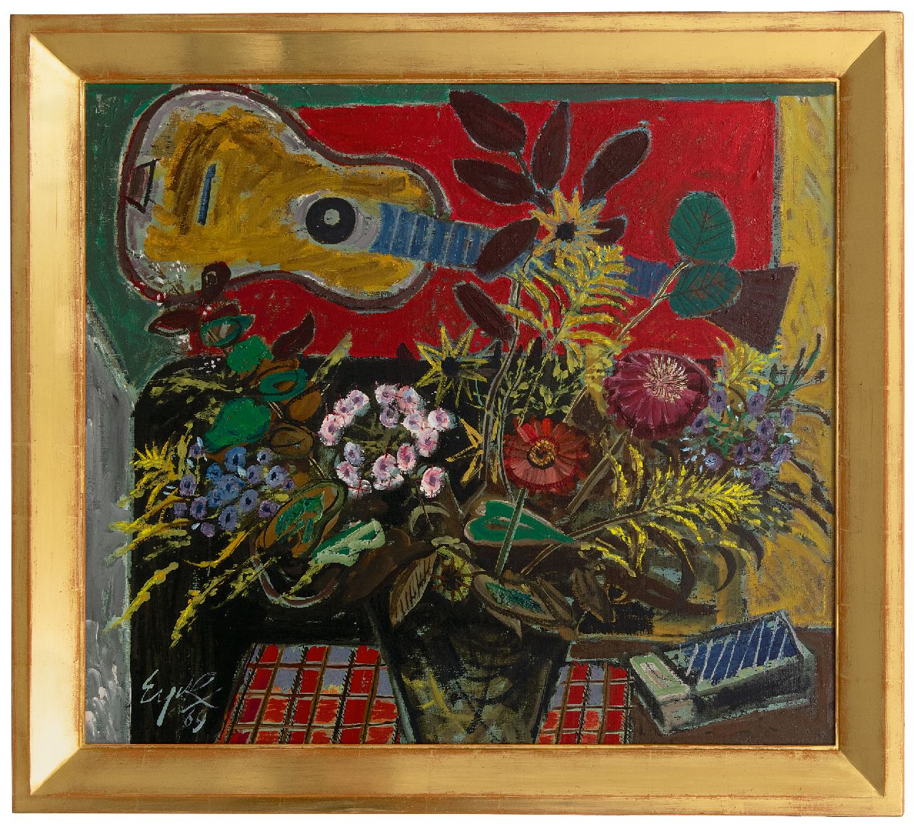 Eyck Ch.H. | 'Charles' Hubert Eyck | Paintings offered for sale | Still life with a guitar, oil on canvas 70.5 x 80.1 cm, signed l.l. and dated '69 Eyck Ch.H. | 'Charles' Hubert Eyck | Paintings offered for sale | Still life with a guitar, oil on canvas 70.5 x 80.1 cm, signed l.l. and dated '69