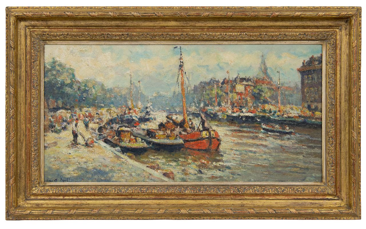 Moll E.  | Evert Moll, The Leuvehaven in Rotterdam, oil on canvas 40.8 x 80.5 cm, signed l.l.