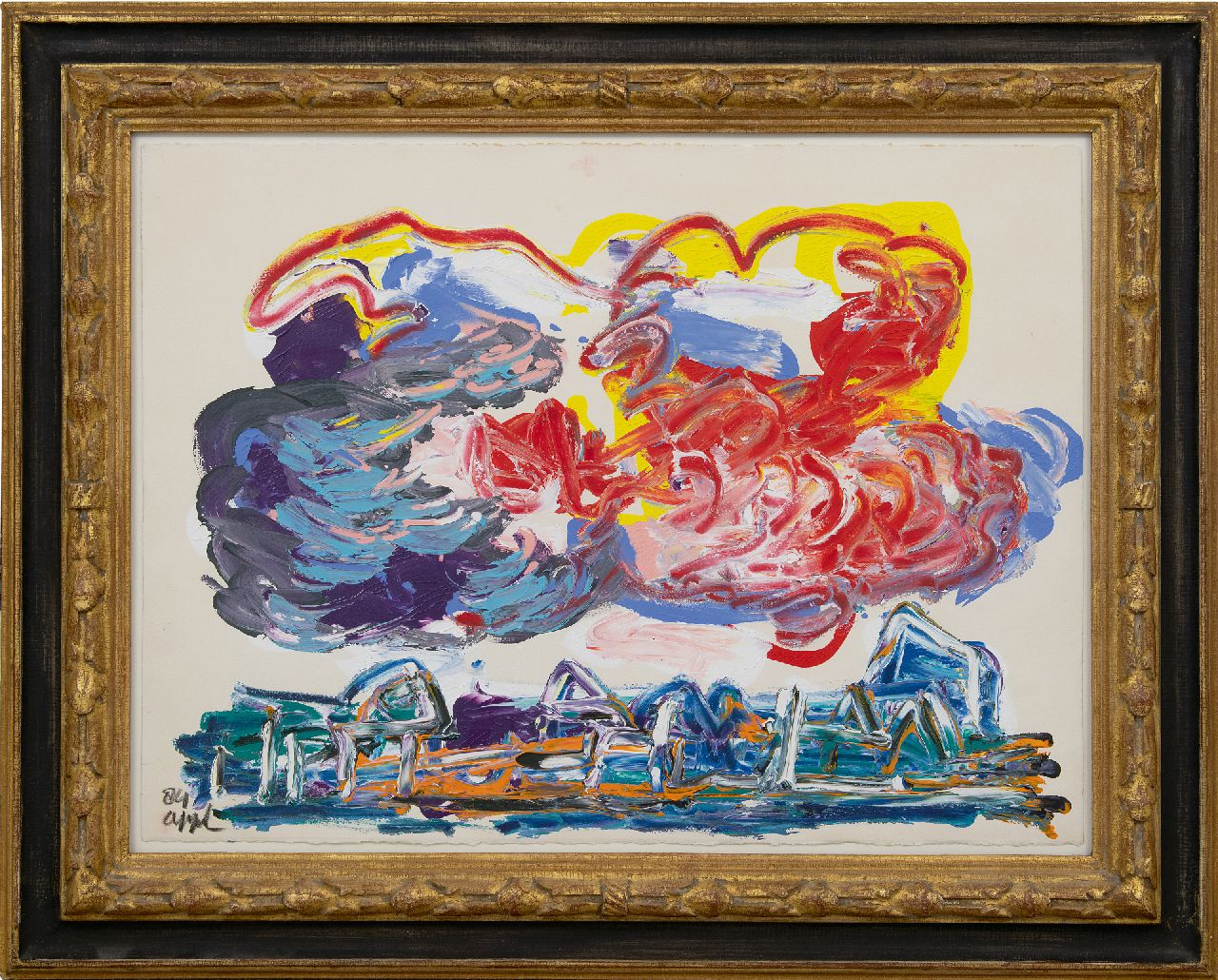 Appel C.K.  | Christiaan 'Karel' Appel | Paintings offered for sale | City with clouds, acrylic on paper 56.5 x 76.0 cm, signed l.l. and dated '84
