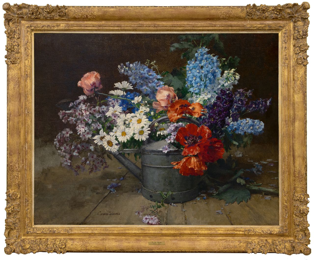 Sivers-Krüger C. von | Clara von Sivers-Krüger | Paintings offered for sale | Still life with flowers in a watering can, oil on canvas 80.1 x 100.3 cm, signed l.l.