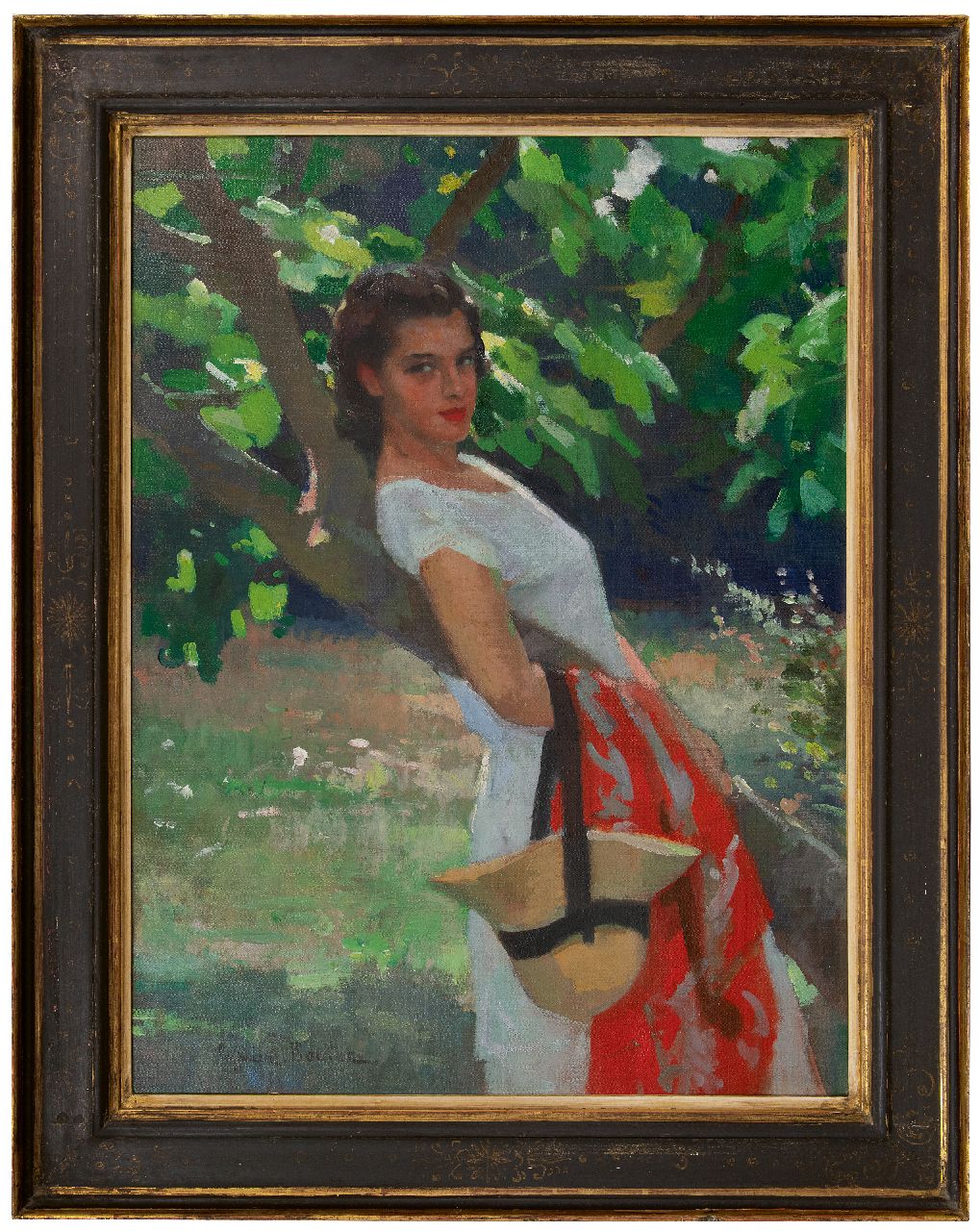 Boulet C.E. | Cyprien-Eugène Boulet | Paintings offered for sale | An elegant young lady in a summer landscape, oil on canvas 81.5 x 62.0 cm, signed l.l. Boulet C.E. | Cyprien-Eugène Boulet | Paintings offered for sale | An elegant young lady in a summer landscape, oil on canvas 81.5 x 62.0 cm, signed l.l.