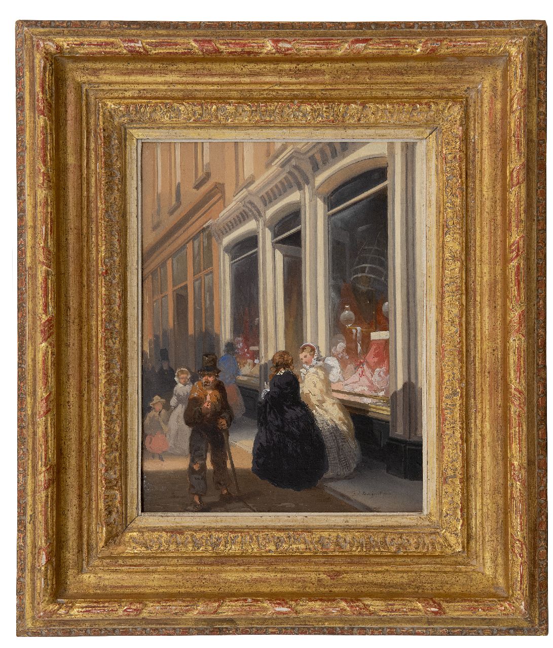 Breuhaus de Groot F.A.  | Frans Arnold Breuhaus de Groot | Paintings offered for sale | Elegant women in a busy shopping street, oil on panel 33.0 x 25.0 cm, signed l.r.