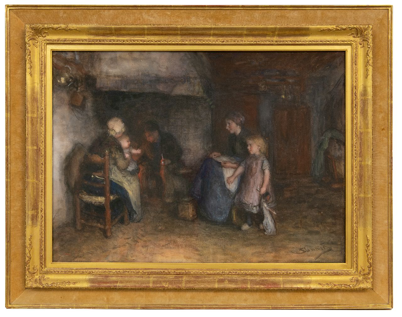 Blommers B.J.  | Bernardus Johannes 'Bernard' Blommers | Watercolours and drawings offered for sale | Fishing family by the fire, watercolour on paper 51.7 x 71.0 cm, signed l.r. Blommers B.J.  | Bernardus Johannes 'Bernard' Blommers | Watercolours and drawings offered for sale | Fishing family by the fire, watercolour on paper 51.7 x 71.0 cm, signed l.r.