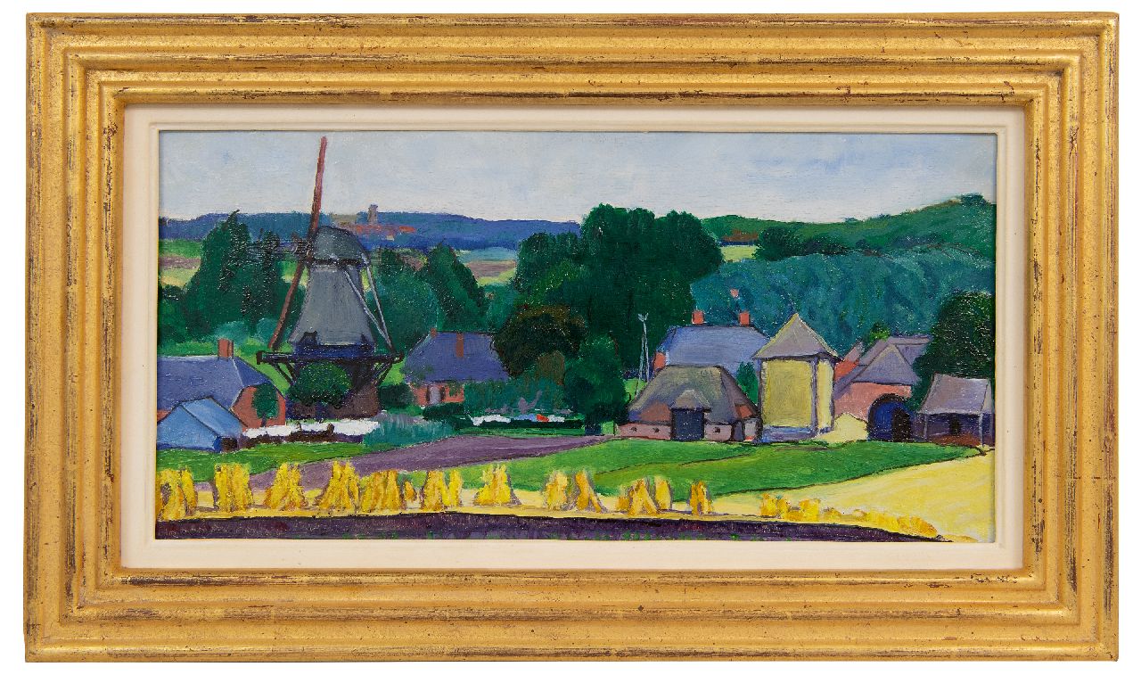 Huszár V.  | Vilmos Huszár | Paintings offered for sale | Farms in a rolling landscape, oil on panel 18.0 x 36.5 cm, painted ca. 1910-1912