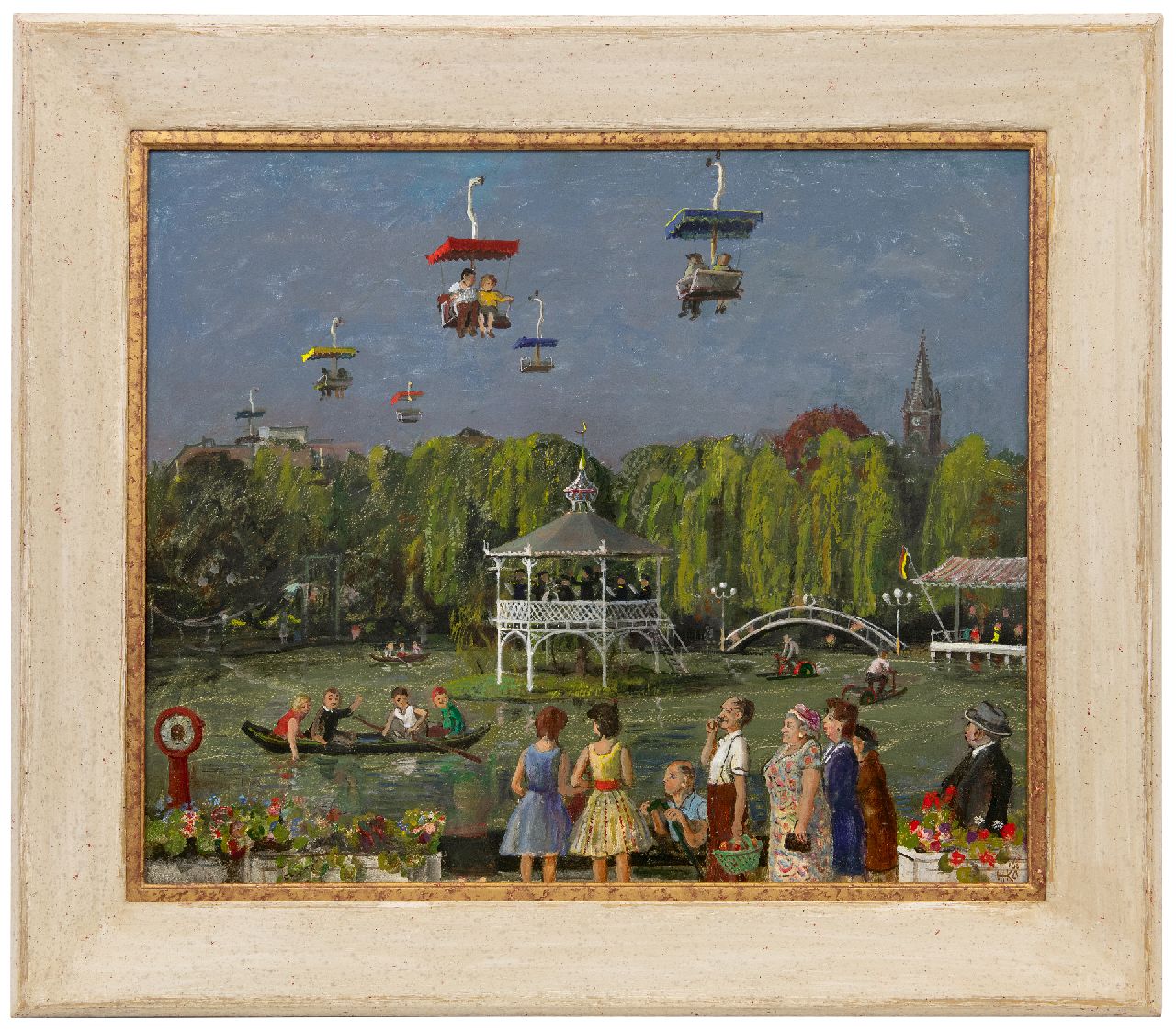Kamerlingh Onnes H.H.  | 'Harm' Henrick Kamerlingh Onnes | Paintings offered for sale | Fun at the cable car park in Valkenburg., oil on board 49.7 x 59.8 cm, signed l.r. with monogram and dated '60