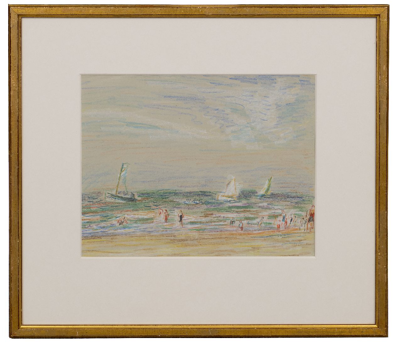 Gestel L.  | Leendert 'Leo' Gestel | Watercolours and drawings offered for sale | The beach at Zandvoort, pastel on paper 23.7 x 30.0 cm