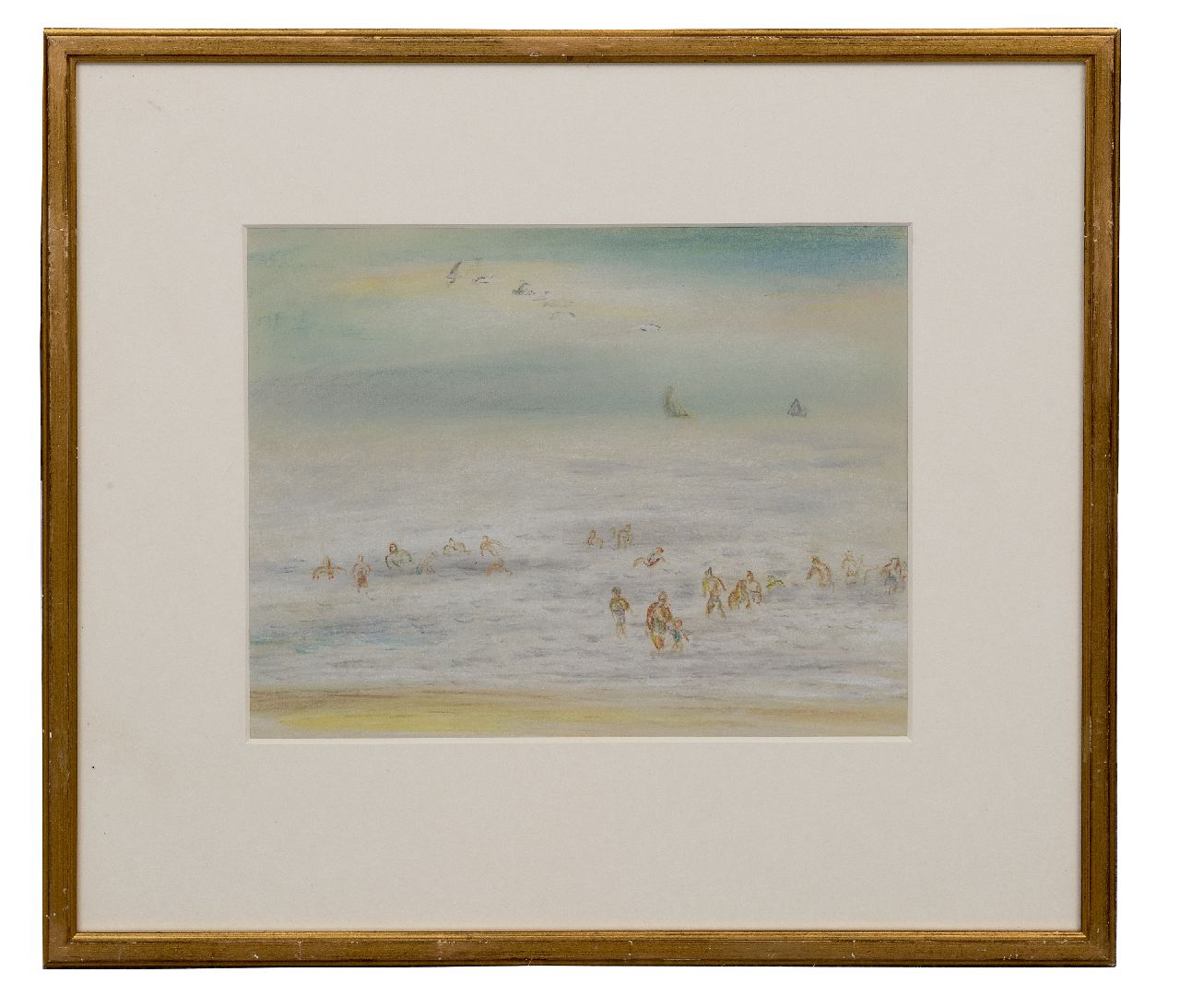 Gestel L.  | Leendert 'Leo' Gestel | Watercolours and drawings offered for sale | Beach guests in the sea, Zandvoort, chalk on paper 23.7 x 30.0 cm Gestel L.  | Leendert 'Leo' Gestel | Watercolours and drawings offered for sale | Beach guests in the sea, Zandvoort, chalk on paper 23.7 x 30.0 cm