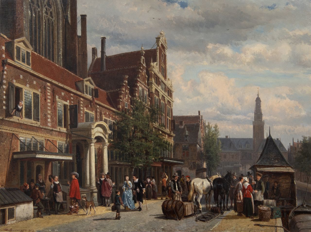Springer C.  | Cornelis Springer, View of the Nieuwezijds Chapel seen from the Rokin, Amsterdam, oil on panel 48.8 x 65.4 cm, signed l.l. and dated 1879