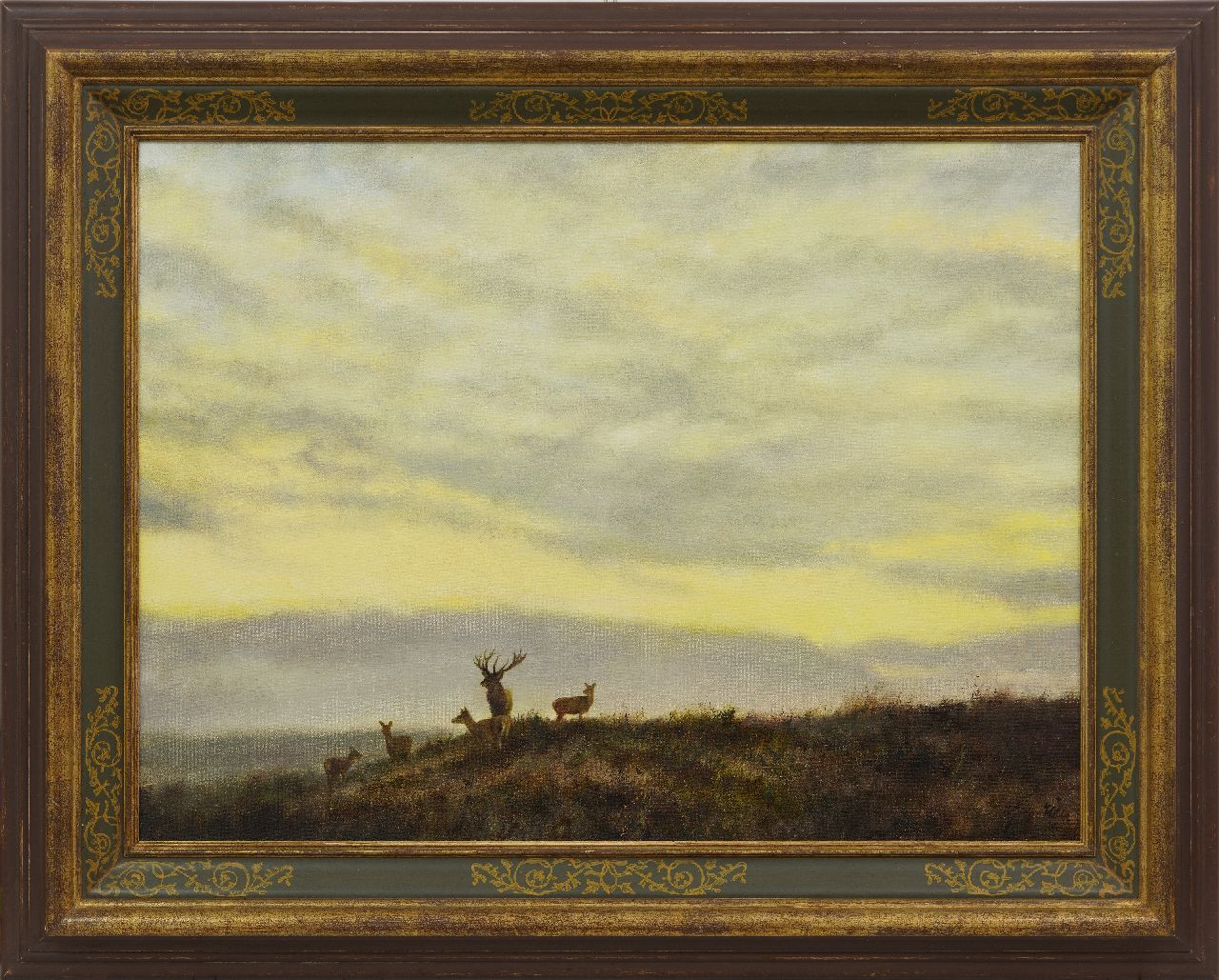 Poortvliet R.  | Rien Poortvliet, Deer in a heathland landscape, oil on canvas 60.0 x 80.0 cm, signed l.r.