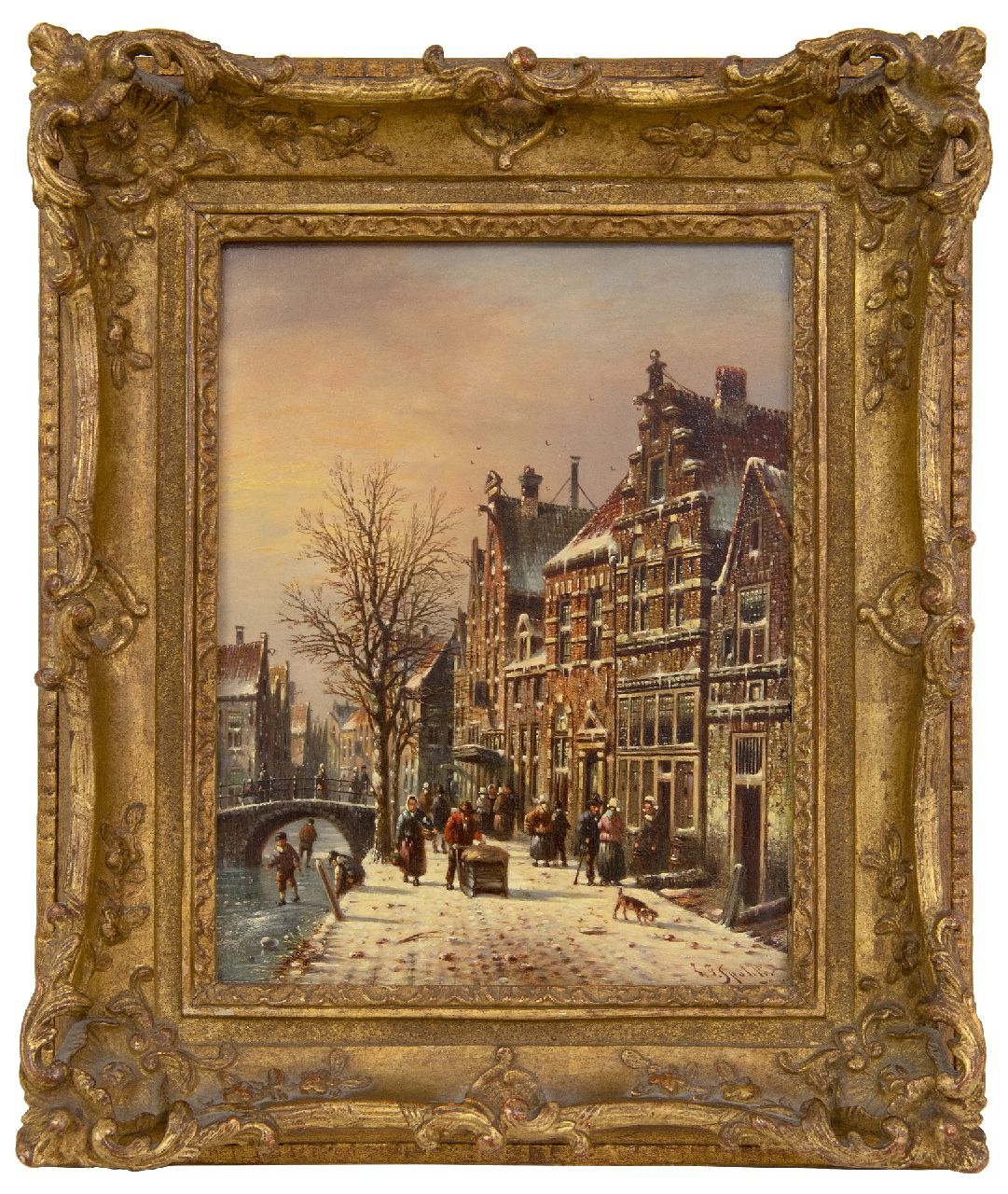 Spohler J.F.  | Johannes Franciscus Spohler | Paintings offered for sale | Snowy townview, oil on panel 20.9 x 15.9 cm, signed l.r.