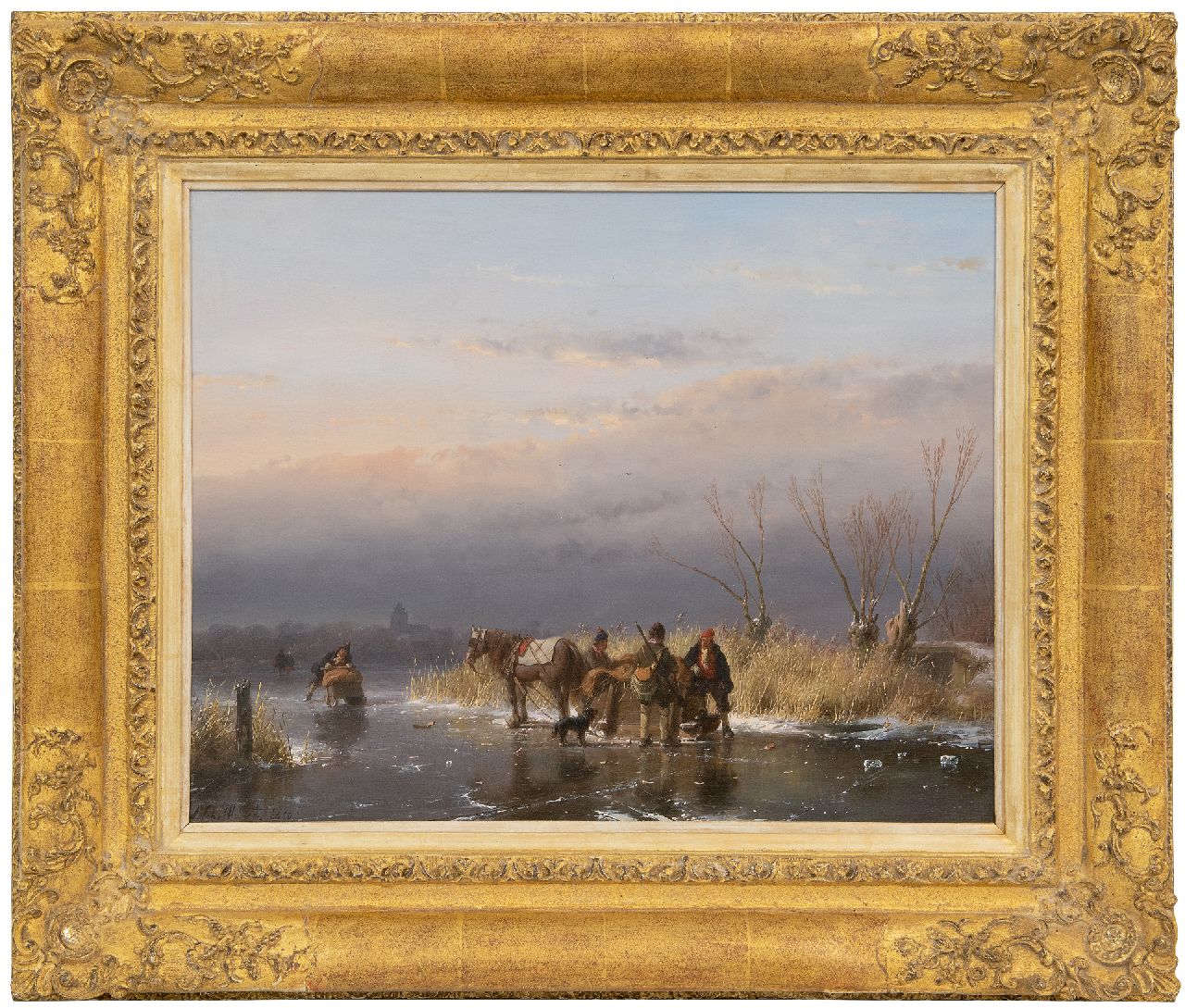 Schelfhout A. | Andreas Schelfhout | Paintings offered for sale | Ice scene with hunter and his dog by a horse-drawn sleigh, oil on panel 34.5 x 43.9 cm, signed l.l. and dated 1850 Schelfhout A. | Andreas Schelfhout | Paintings offered for sale | Ice scene with hunter and his dog by a horse-drawn sleigh, oil on panel 34.5 x 43.9 cm, signed l.l. and dated 1850