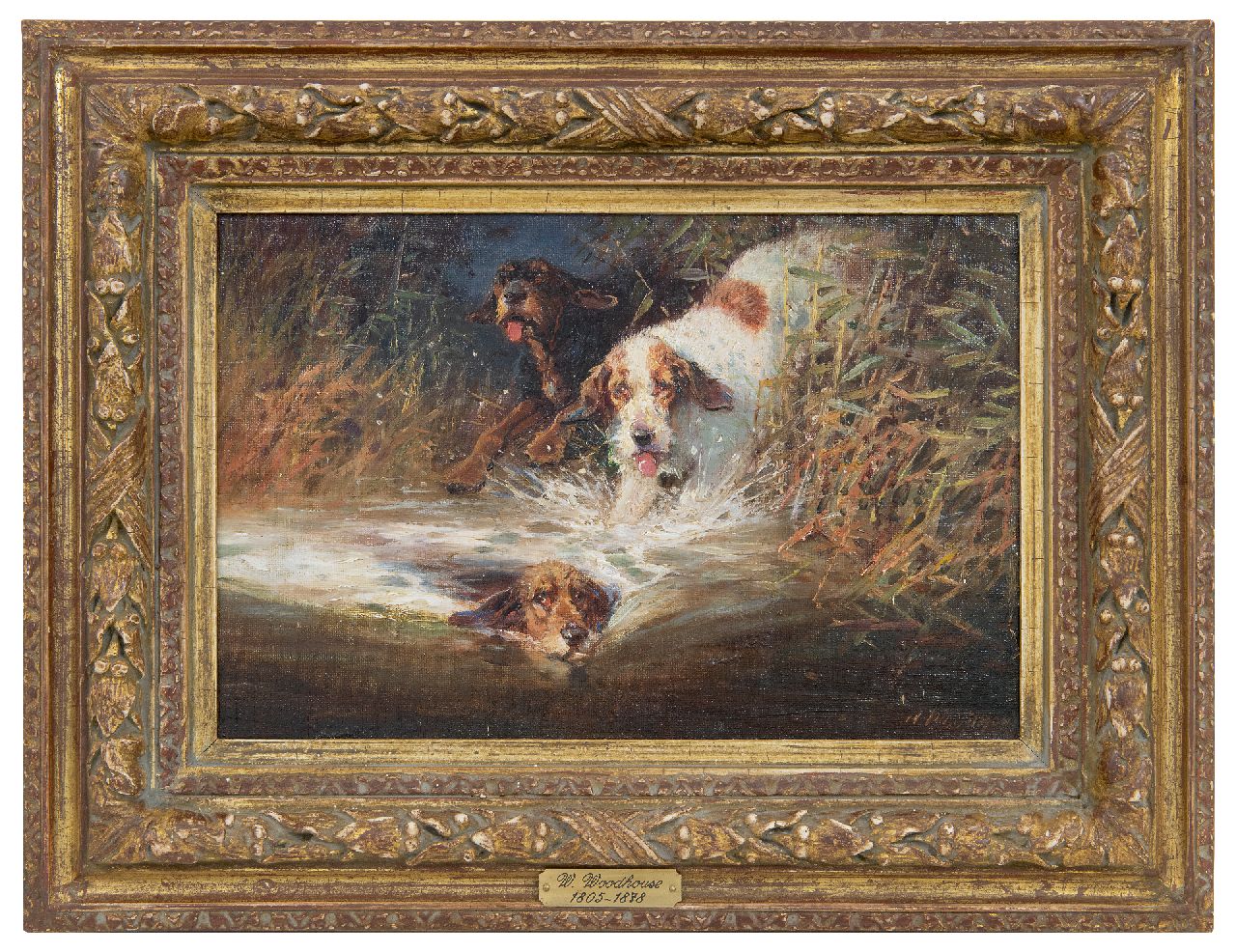 Woodhouse W.  | William Woodhouse | Paintings offered for sale | Three hunting dogs, oil on canvas laid down on panel 20.0 x 30.2 cm, signed l.r.