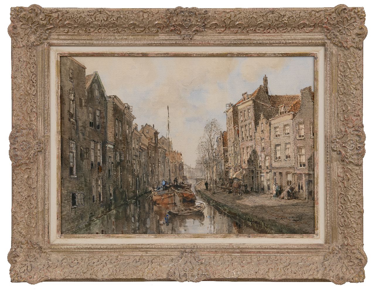 Paradies H.C.A.  | Herman Cornelis Adolf Paradies | Watercolours and drawings offered for sale | View of the Schie in Schiedam, watercolour on paper 49.3 x 69.8 cm, signed l.r.