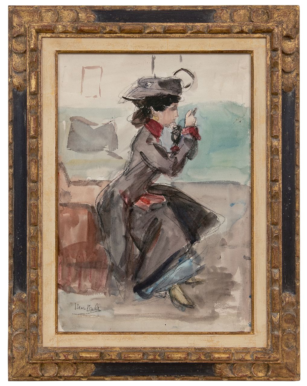 Israels I.L. | 'Isaac' Lazarus Israels | Watercolours and drawings offered for sale | Ready to go, chalk and watercolour on paper 51.0 x 35.5 cm, signed l.l. Israels I.L. | 'Isaac' Lazarus Israels | Watercolours and drawings offered for sale | Ready to go, chalk and watercolour on paper 51.0 x 35.5 cm, signed l.l.