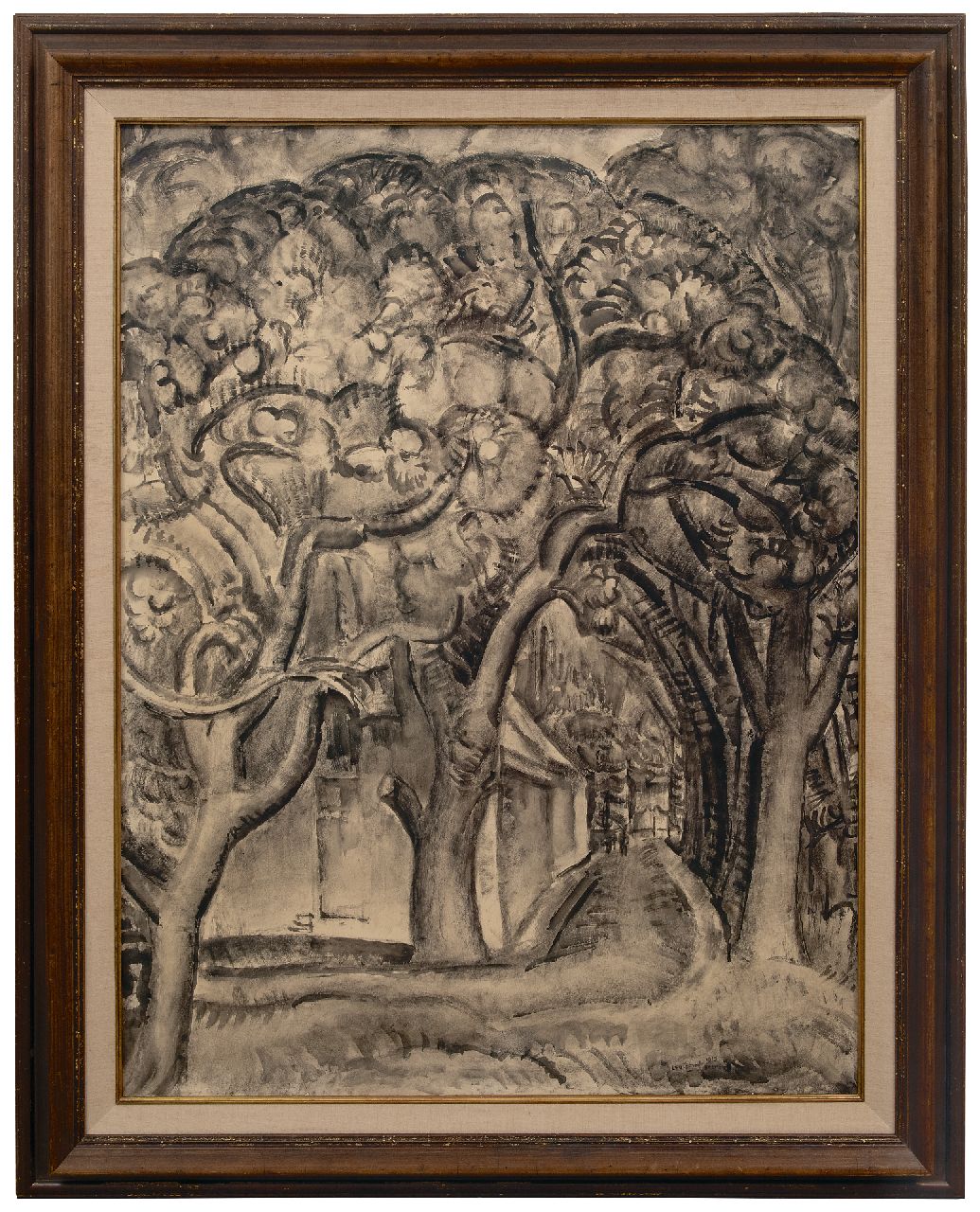 Gestel L.  | Leendert 'Leo' Gestel | Watercolours and drawings offered for sale | Orchard in the Beemster, ink and chalk on paper 95.4 x 72.6 cm, signed l.r. and dated 1919