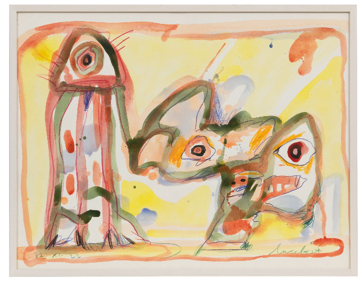 Lucebert (Lubertus Jacobus Swaanswijk) | Lucebert (Lubertus Jacobus Swaanswijk) | Watercolours and drawings offered for sale | Untitled, chalk and watercolour on paper 65.4 x 49.8 cm, signed l.r. and dated '82.XI.22 Lucebert (Lubertus Jacobus Swaanswijk) | Lucebert (Lubertus Jacobus Swaanswijk) | Watercolours and drawings offered for sale | Untitled, chalk and watercolour on paper 65.4 x 49.8 cm, signed l.r. and dated '82.XI.22