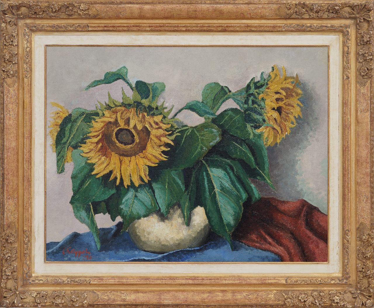 Appel C.K.  | Christiaan 'Karel' Appel |  offered for sale | Still life with sunflowers, oil on paper on canvas laid down on panel 71.0 x 90.0 cm, signed l.r. and dated '40 SOLD