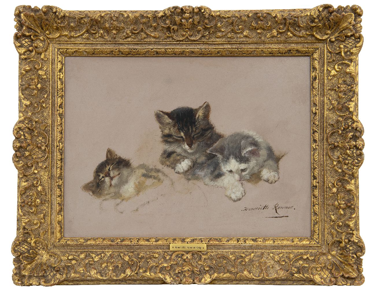 Ronner-Knip H.  | Henriette Ronner-Knip | Paintings offered for sale | Three sleepy kittens, oil on panel 26.8 x 36.0 cm, signed l.r.