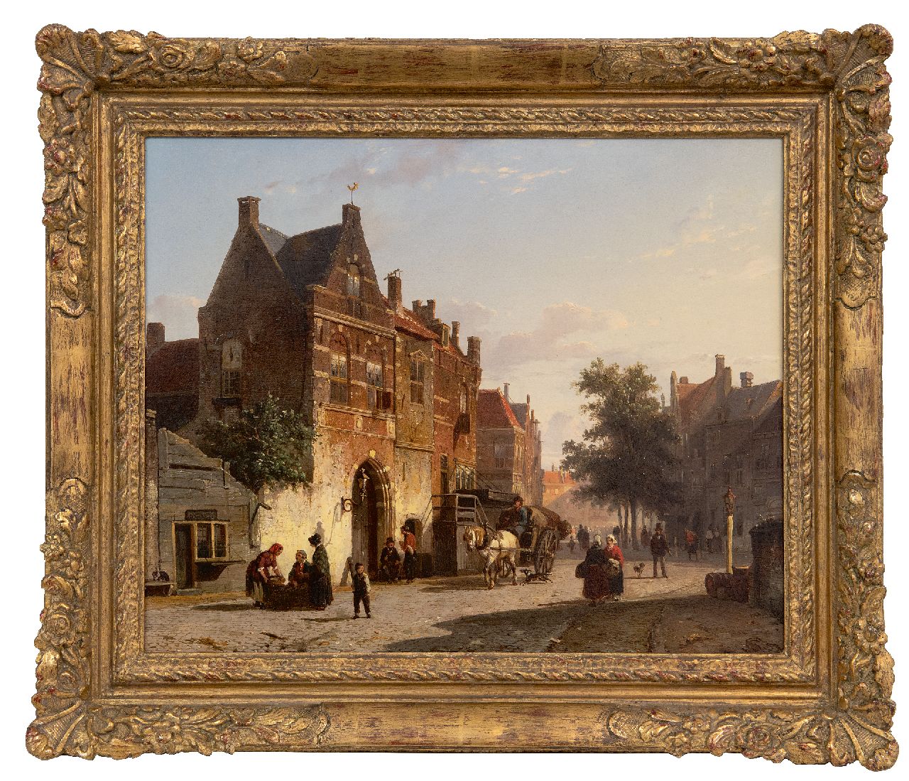 Springer C.  | Cornelis Springer, Dutch cityscape with market square, oil on panel 34.2 x 42.3 cm, signed l.r. and dated '52