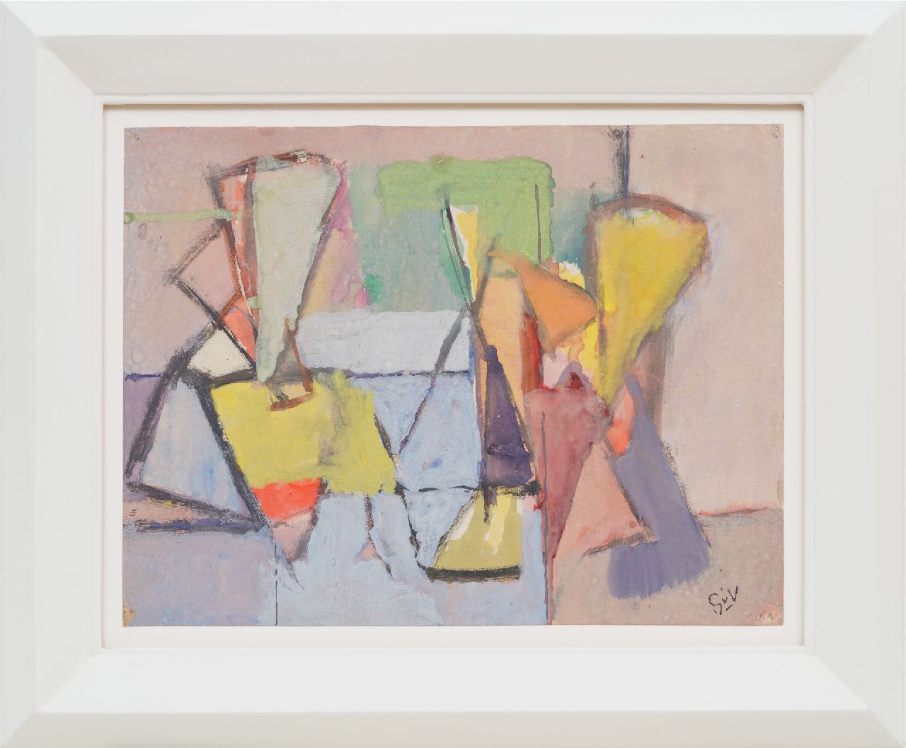 Velde G. van | Gerardus 'Geer' van Velde | Watercolours and drawings offered for sale | Personages autour d'une table (Figures around a table): verso: Still life by a window, watercolour and gouache on paper 23.8 x 31.7 cm, signed l.r. and painted ca. 1944