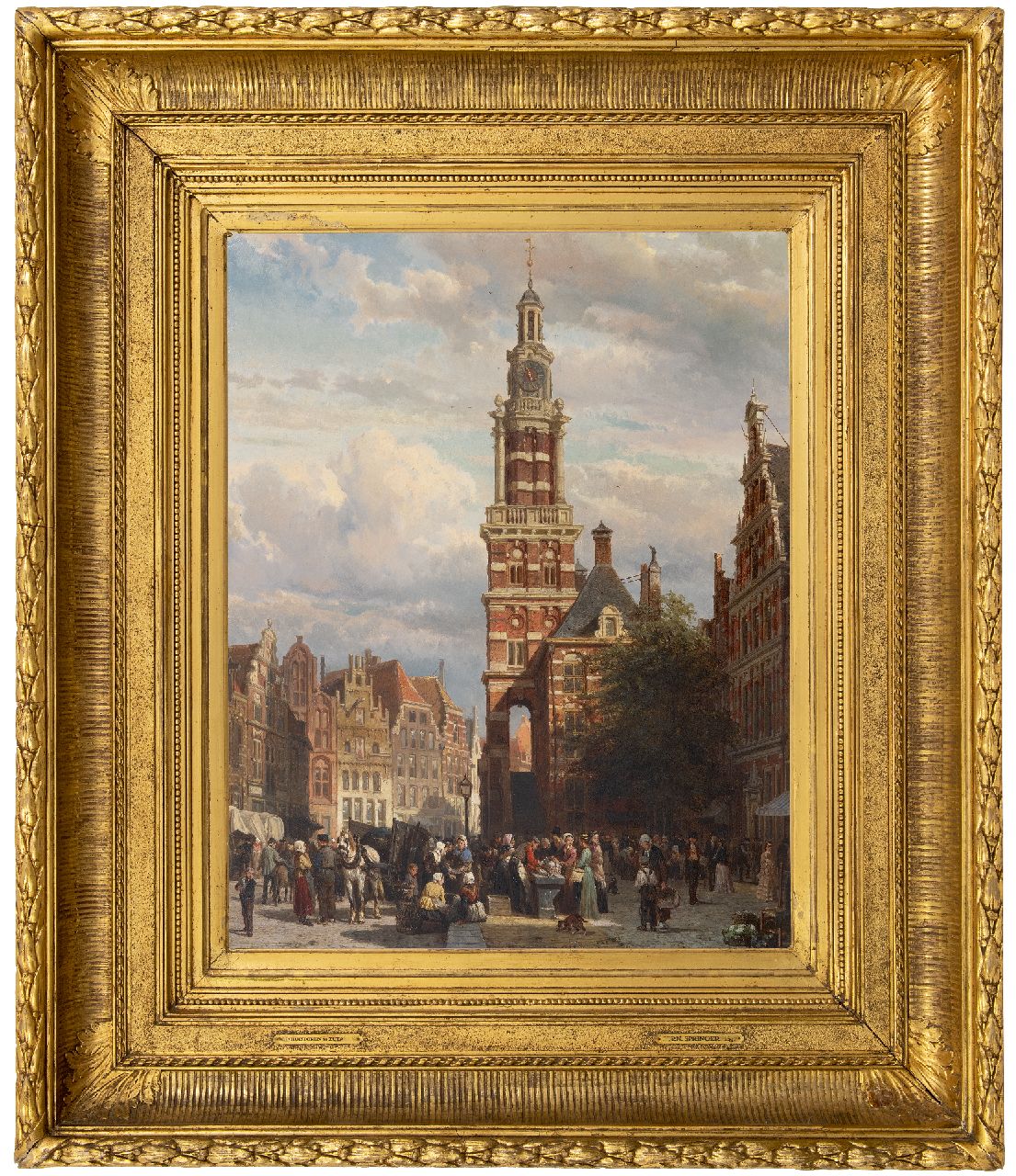 Springer C. | Cornelis Springer | Paintings offered for sale | A bustling market in front of the Wijnhuis Tower in Zutphen, oil on panel 60.2 x 47.5 cm, signed l.c. and dated 1872 Springer C. | Cornelis Springer | Paintings offered for sale | A bustling market in front of the Wijnhuis Tower in Zutphen, oil on panel 60.2 x 47.5 cm, signed l.c. and dated 1872