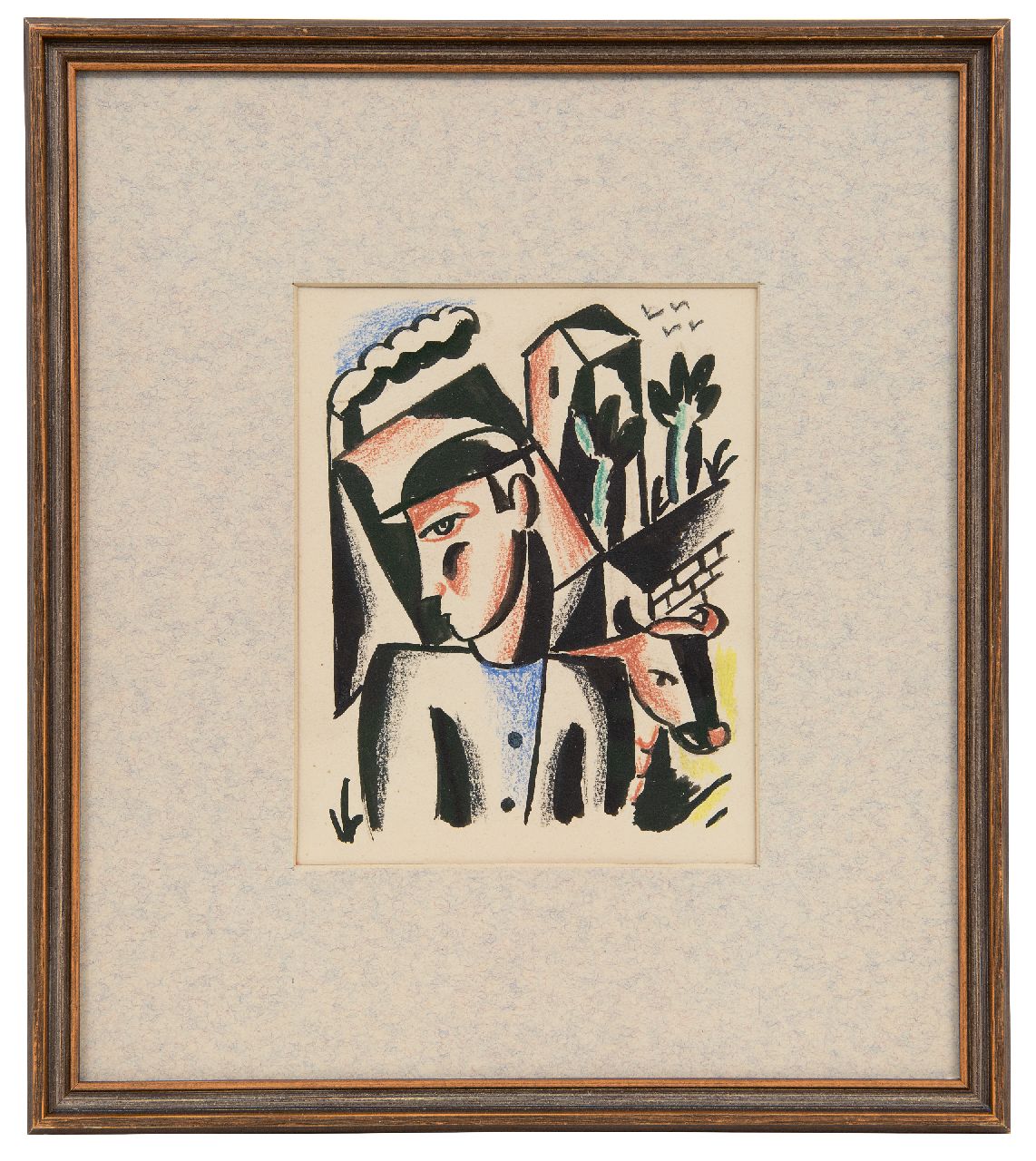 Hynckes R.  | Raoul Hynckes | Watercolours and drawings offered for sale | Farmer with cow, ink and chalk on paper 15.3 x 12.3 cm