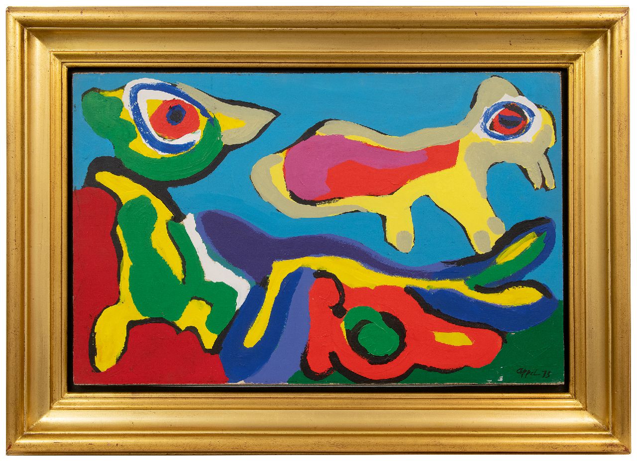 Appel C.K. | Christiaan 'Karel' Appel | Paintings offered for sale | Birds, acrylic on paper on canvas 49.3 x 77.1 cm, signed l.r. and dated '73 RESERVED Appel C.K. | Christiaan 'Karel' Appel | Paintings offered for sale | Birds, acrylic on paper on canvas 49.3 x 77.1 cm, signed l.r. and dated '73 RESERVED
