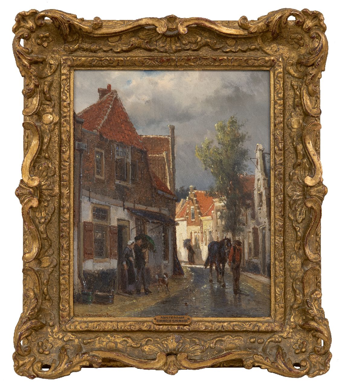 Springer C. | Cornelis Springer | Paintings offered for sale | Street in Oudewater in rainy weather, oil on panel 25.2 x 19.9 cm, signed l.l. and dated '80 Springer C. | Cornelis Springer | Paintings offered for sale | Street in Oudewater in rainy weather, oil on panel 25.2 x 19.9 cm, signed l.l. and dated '80