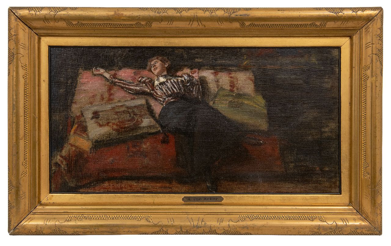 Keller A. von | Albert von Keller | Paintings offered for sale | Dreaming, oil on canvas 26.5 x 50.4 cm Keller A. von | Albert von Keller | Paintings offered for sale | Dreaming, oil on canvas 26.5 x 50.4 cm
