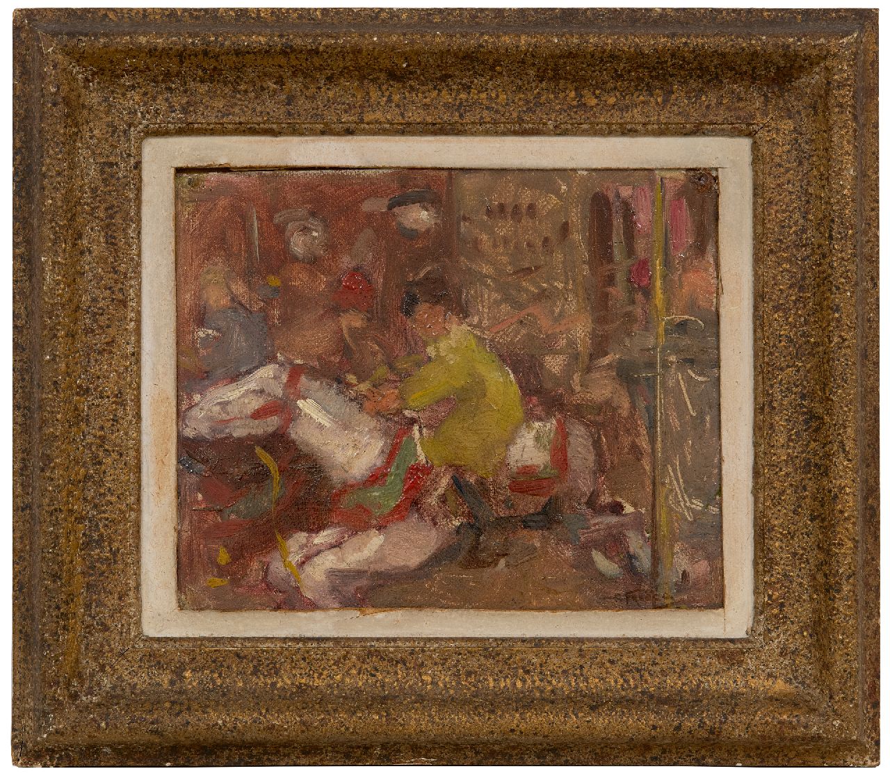 Fresco A.  | Abraham Fresco | Paintings offered for sale | Marga Fresco in the merry-go-round, oil on canvas laid down on board 18.0 x 23.0 cm, signed l.r.