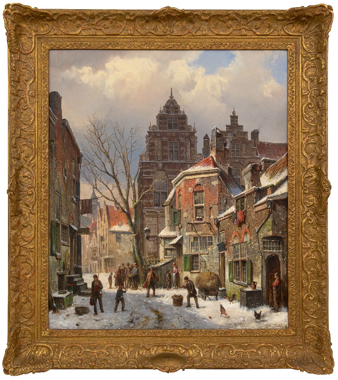 Koekkoek W.  | Willem Koekkoek | Paintings offered for sale | Crowded cityscape in the snow, oil on canvas 70.0 x 59.8 cm, signed l.r.
