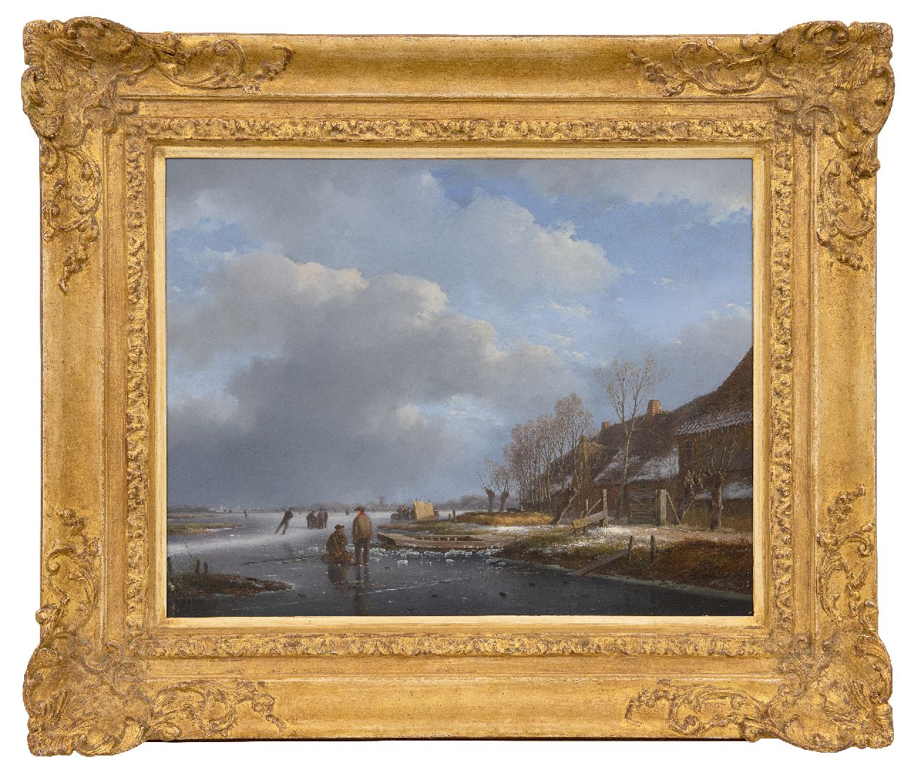 Schelfhout A. | Andreas Schelfhout | Paintings offered for sale | Frozen river with fishermen, skaters, and a koek-en-zopie stand, oil on panel 40.4 x 51.3 cm, signed l.r. and painted ca. 1830 Schelfhout A. | Andreas Schelfhout | Paintings offered for sale | Frozen river with fishermen, skaters, and a koek-en-zopie stand, oil on panel 40.4 x 51.3 cm, signed l.r. and painted ca. 1830