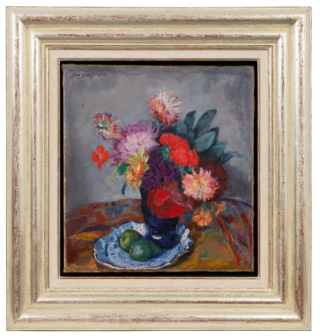Sluijters J.C.B. | Johannes Carolus Bernardus 'Jan' Sluijters | Paintings offered for sale | Summer flowers in a blue vase on a dish, oil on canvas 53.9 x 49.0 cm, signed u.l. Sluijters J.C.B. | Johannes Carolus Bernardus 'Jan' Sluijters | Paintings offered for sale | Summer flowers in a blue vase on a dish, oil on canvas 53.9 x 49.0 cm, signed u.l.