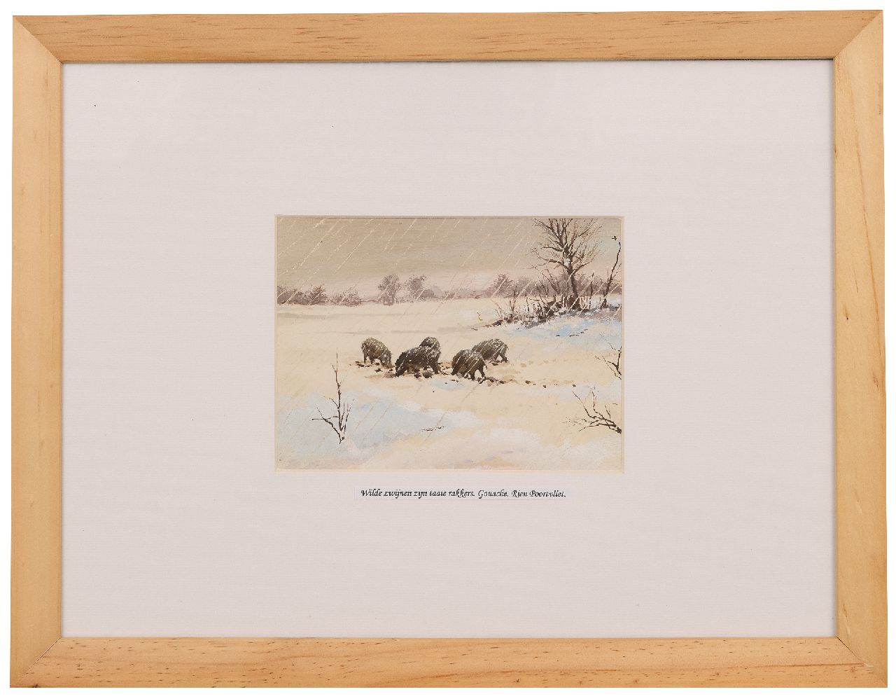 Poortvliet R. | Rien Poortvliet | Watercolours and drawings offered for sale | Wild boars in the snow, Hoge Veluwe, gouache on paper 12.6 x 17.3 cm Poortvliet R. | Rien Poortvliet | Watercolours and drawings offered for sale | Wild boars in the snow, Hoge Veluwe, gouache on paper 12.6 x 17.3 cm