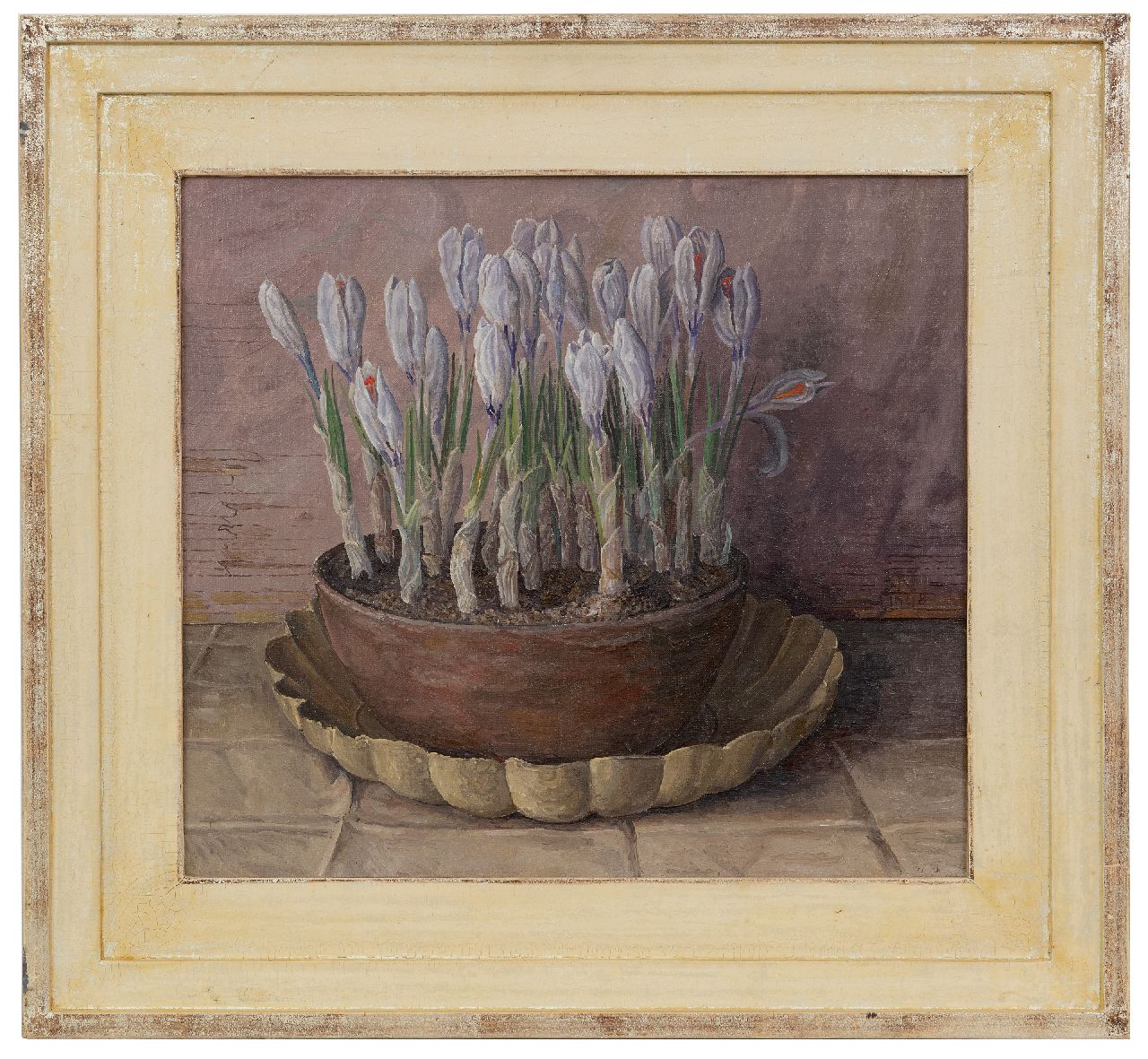 Nieweg J.  | Jakob Nieweg | Paintings offered for sale | Bowl of crocuses, oil on canvas 40.2 x 45.3 cm, signed c.r. with Monogram and dated 1948