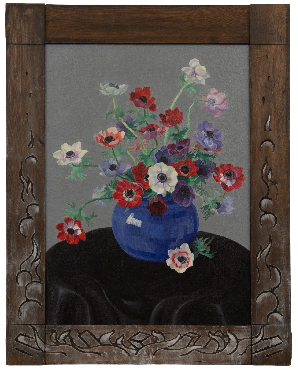 Smorenberg D.  | Dirk Smorenberg | Paintings offered for sale | Anemones in a bright  blue vase, oil on canvas 70.5 x 50.5 cm, signed l.r.