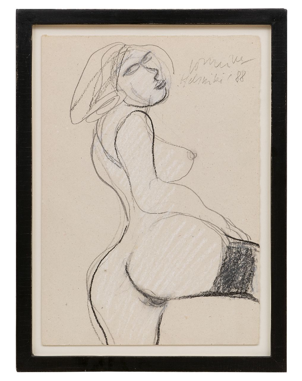 Corneille ('Corneille' Guillaume Beverloo)   | Corneille ('Corneille' Guillaume Beverloo) | Watercolours and drawings offered for sale | Woman, pencil and chalk on paper 29.7 x 21.0 cm, signed u.r. and dated 'Helsinki' '88