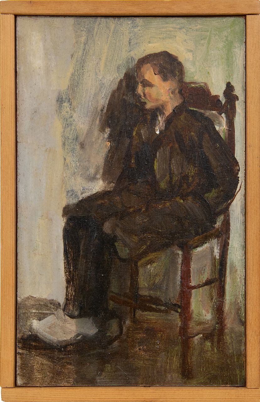 Fritzlin M.C.L. | Maria Charlotta 'Louise' Fritzlin | Paintings offered for sale | A young man seated, oil on board laid down on panel 24.8 x 15.3 cm, painted 1908 Fritzlin M.C.L. | Maria Charlotta 'Louise' Fritzlin | Paintings offered for sale | A young man seated, oil on board laid down on panel 24.8 x 15.3 cm, painted 1908