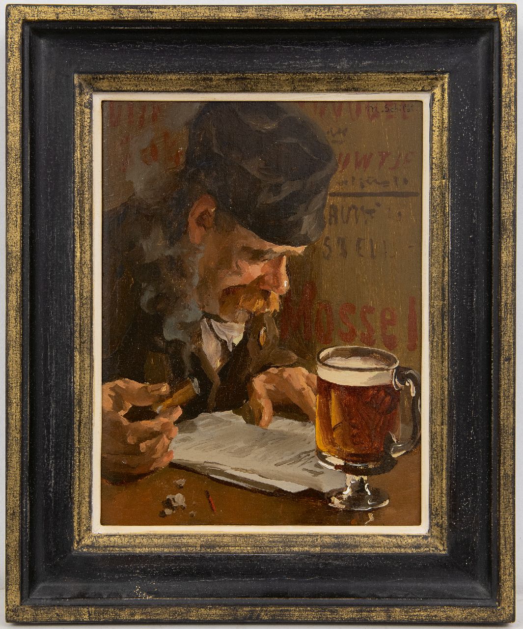 Schildt M.  | Martinus 'Martin' Schildt | Paintings offered for sale | Contentment, oil on panel 27.0 x 20.4 cm, signed o.r. and on a label on the reverse