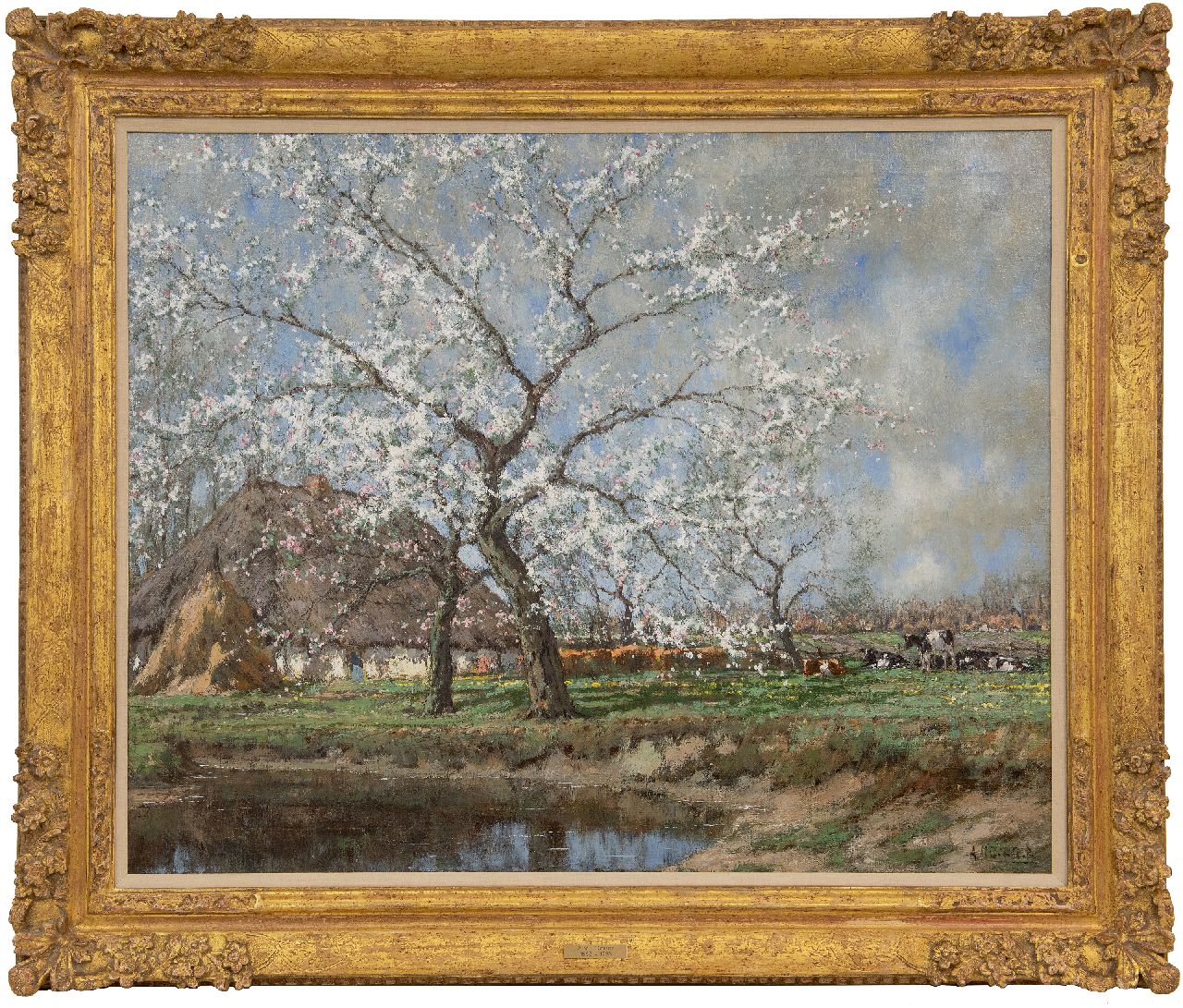 Gorter A.M.  | 'Arnold' Marc Gorter, Blooming apple trees at a farm, oil on canvas 75.6 x 96.3 cm, signed l.r.