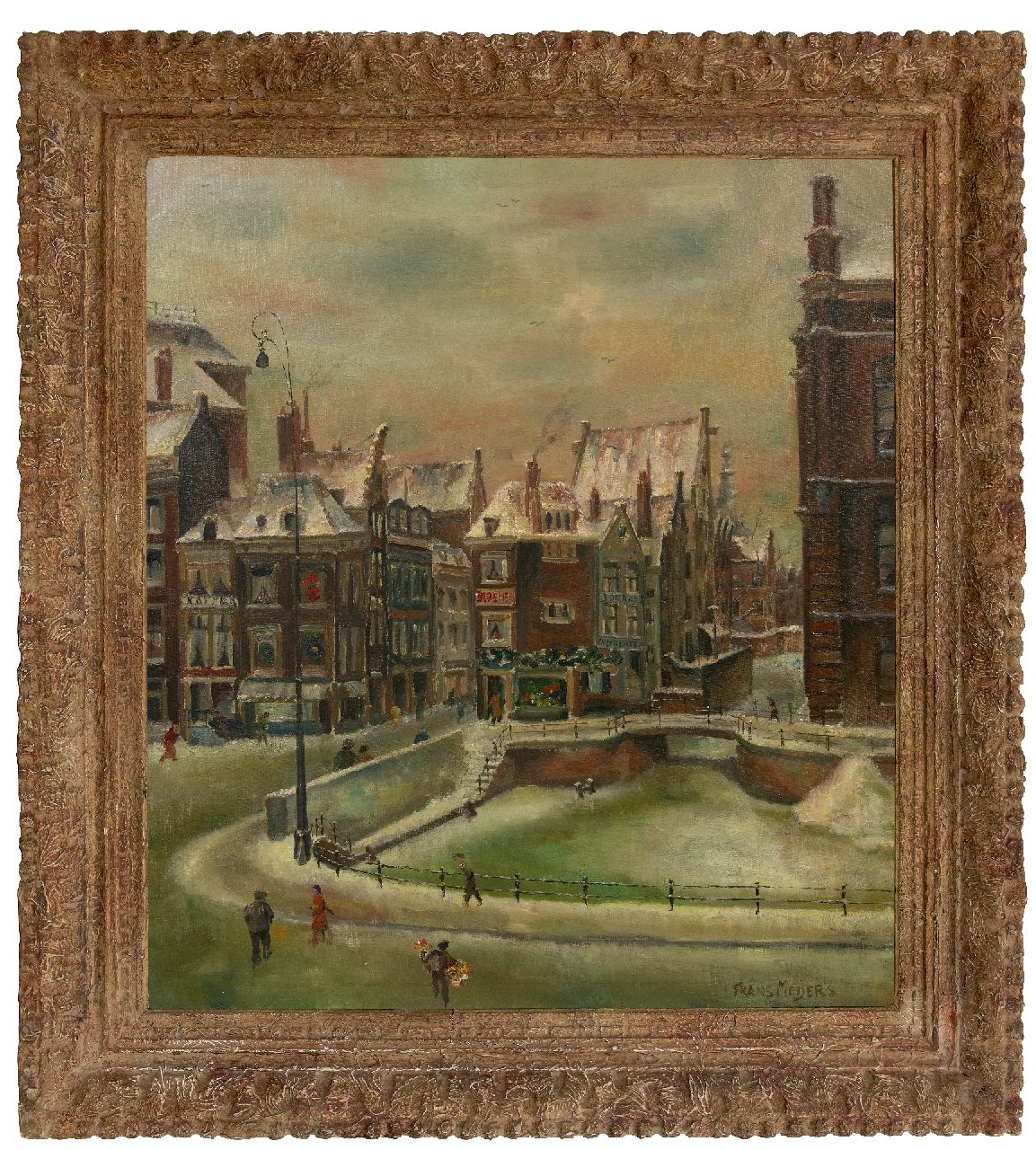 Meijers F.  | Frans Meijers, A snowy Rokin, Amsterdam, oil on canvas 80.1 x 70.3 cm, signed l.r.