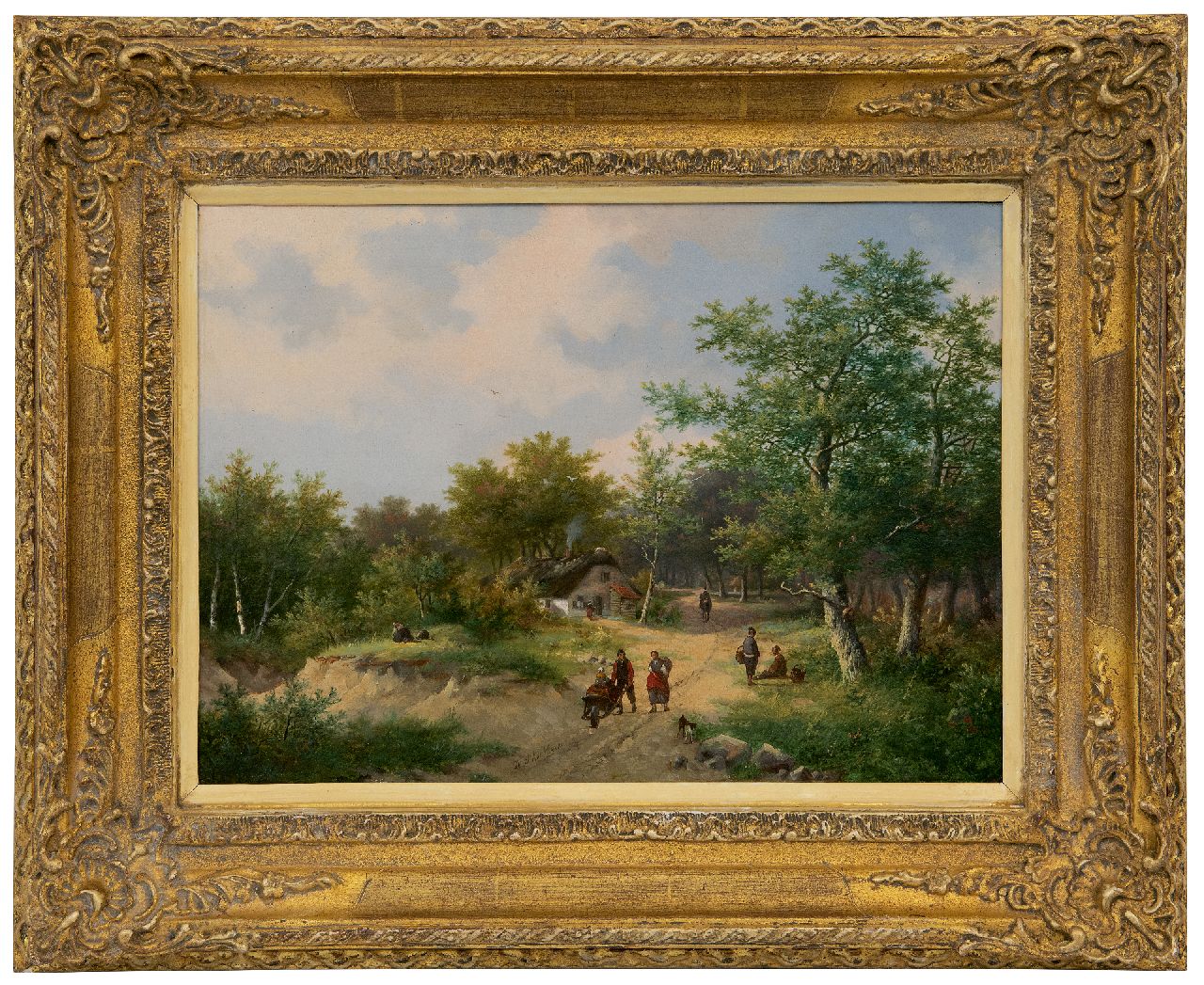 Koekkoek P.H.  | Pieter Hendrik 'H.P.' Koekkoek | Paintings offered for sale | Peasants on a country road, oil on panel 26.8 x 37.2 cm, signed l.c.