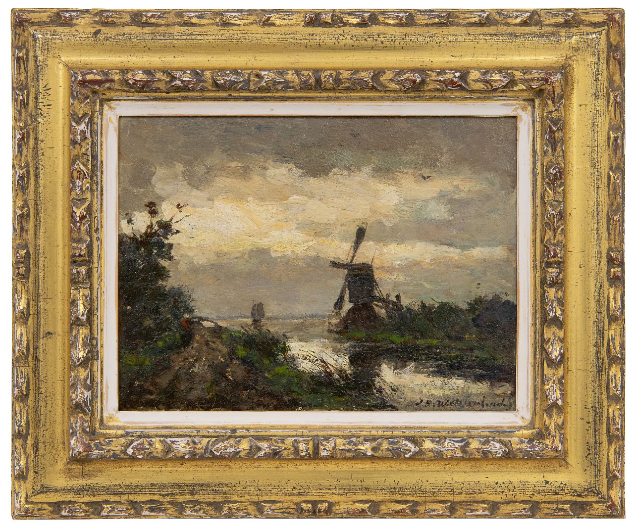 Weissenbruch H.J.  | Hendrik Johannes 'J.H.' Weissenbruch | Paintings offered for sale | Windmill in rainy weather, oil on panel 18.5 x 24.5 cm, signed l.r.